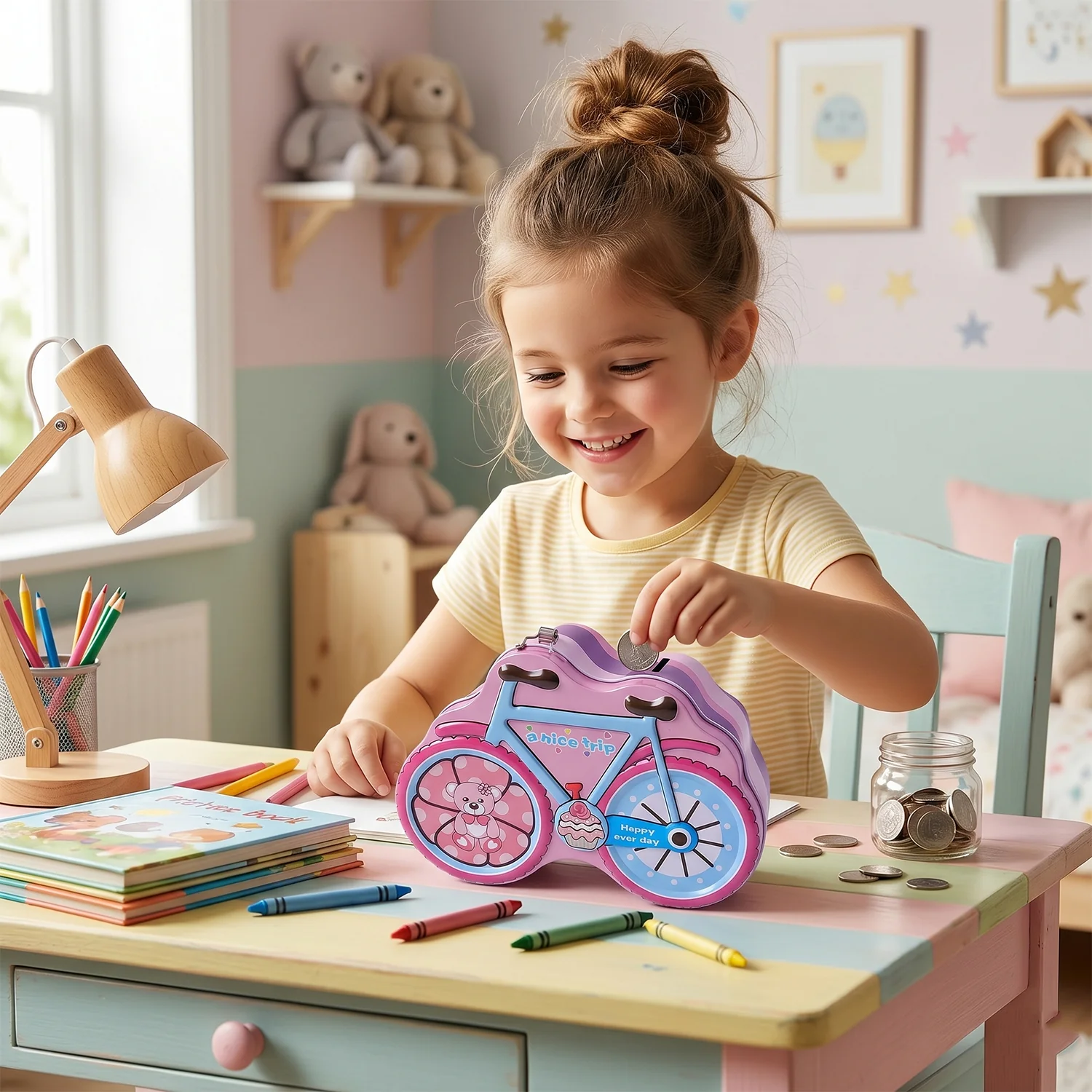 Bicycle Shape Piggy Bank With Lock & Key– 1 Pc, - Image 4