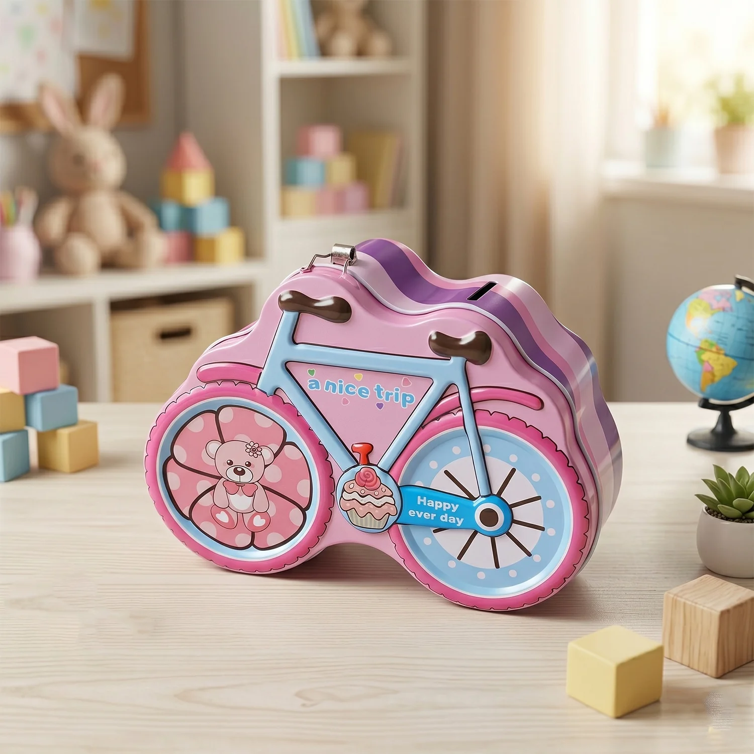 Bicycle Shape Piggy Bank With Lock & Key– 1 Pc, - Image 8