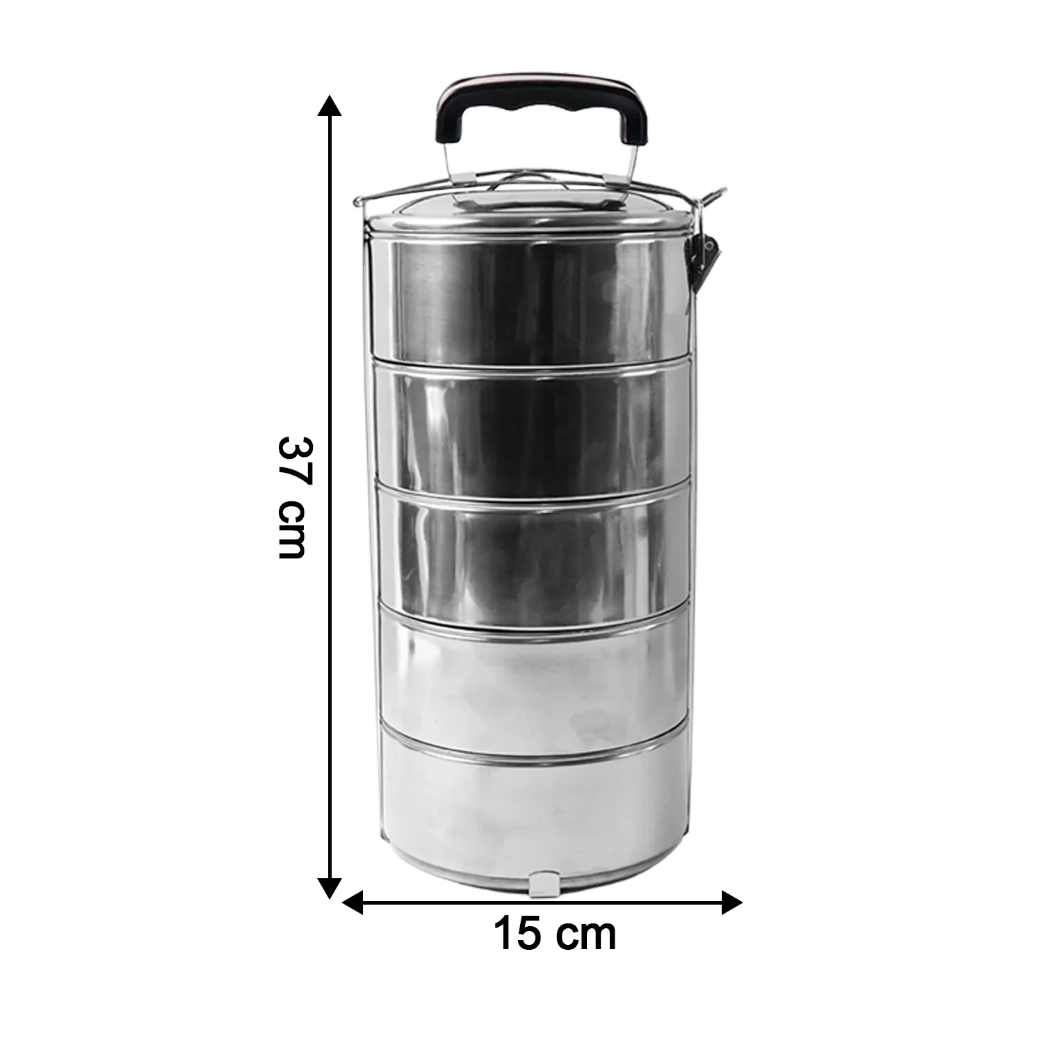 5 Compartment Lunch Box (Stainless Steel): Round Tiffin, Leakproof (16x5") - Image 6