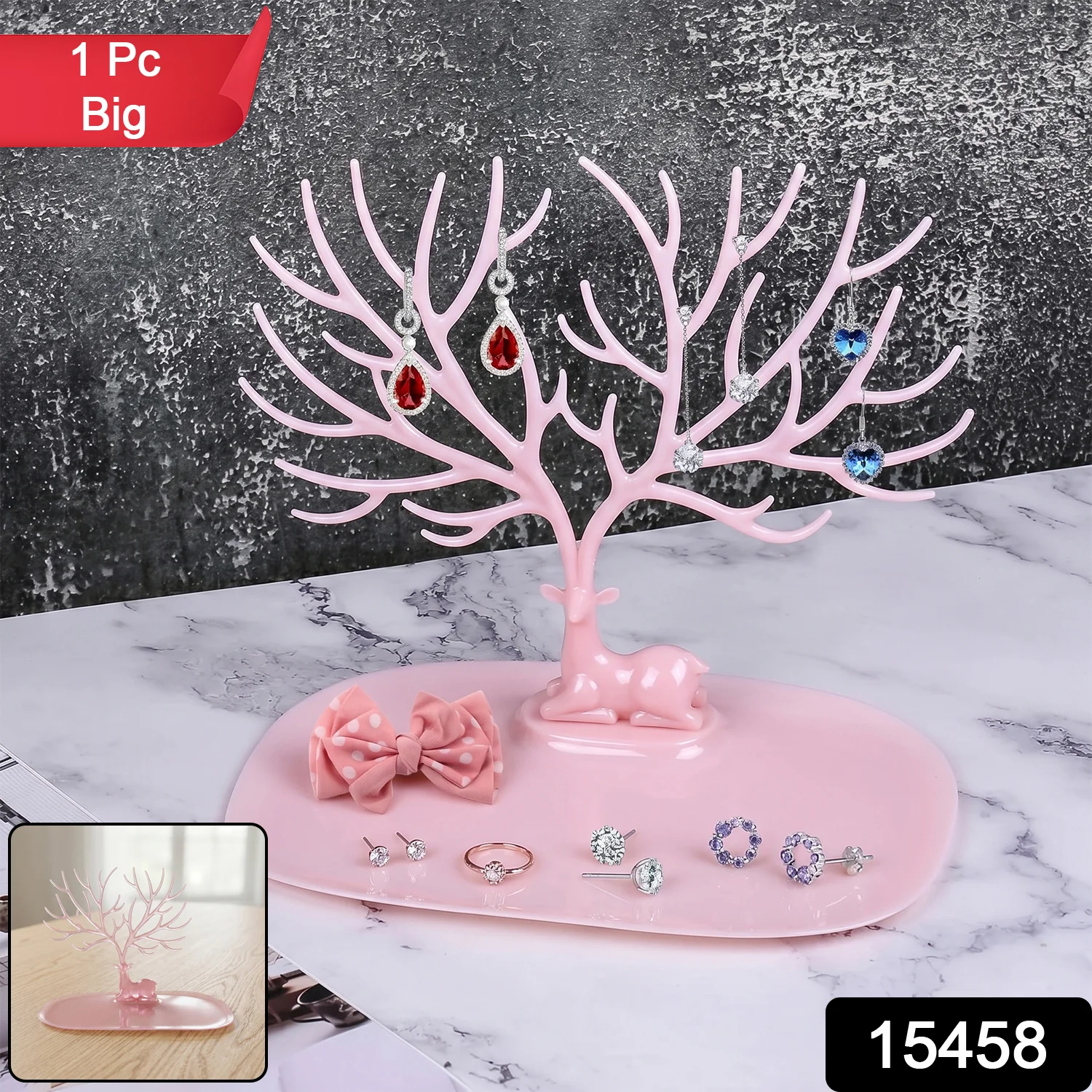 Big Deer Antlers Jewelry Stand Tree-Shaped Earring and Ring Organizer with Base - Image 2
