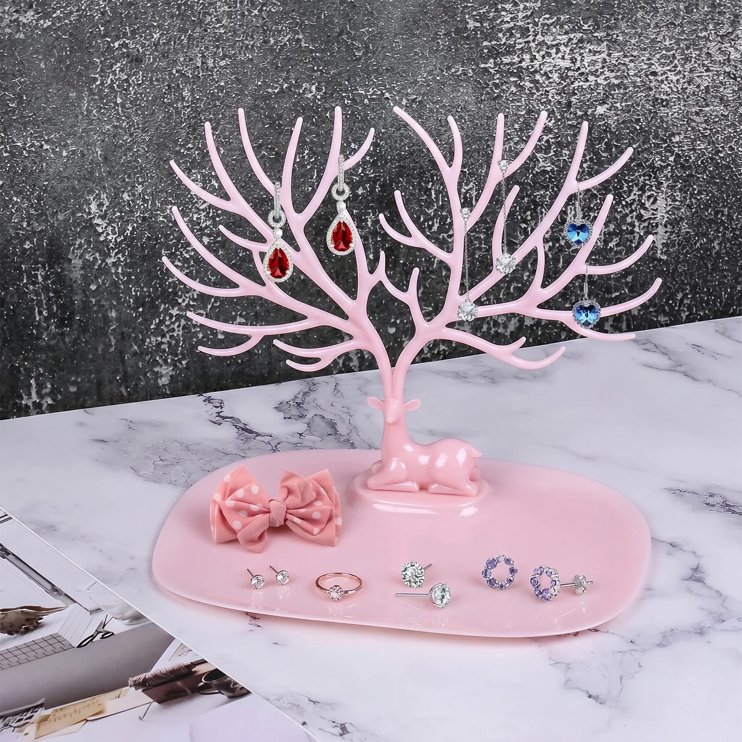 Big Deer Antlers Jewelry Stand Tree-Shaped Earring and Ring Organizer with Base - Image 3