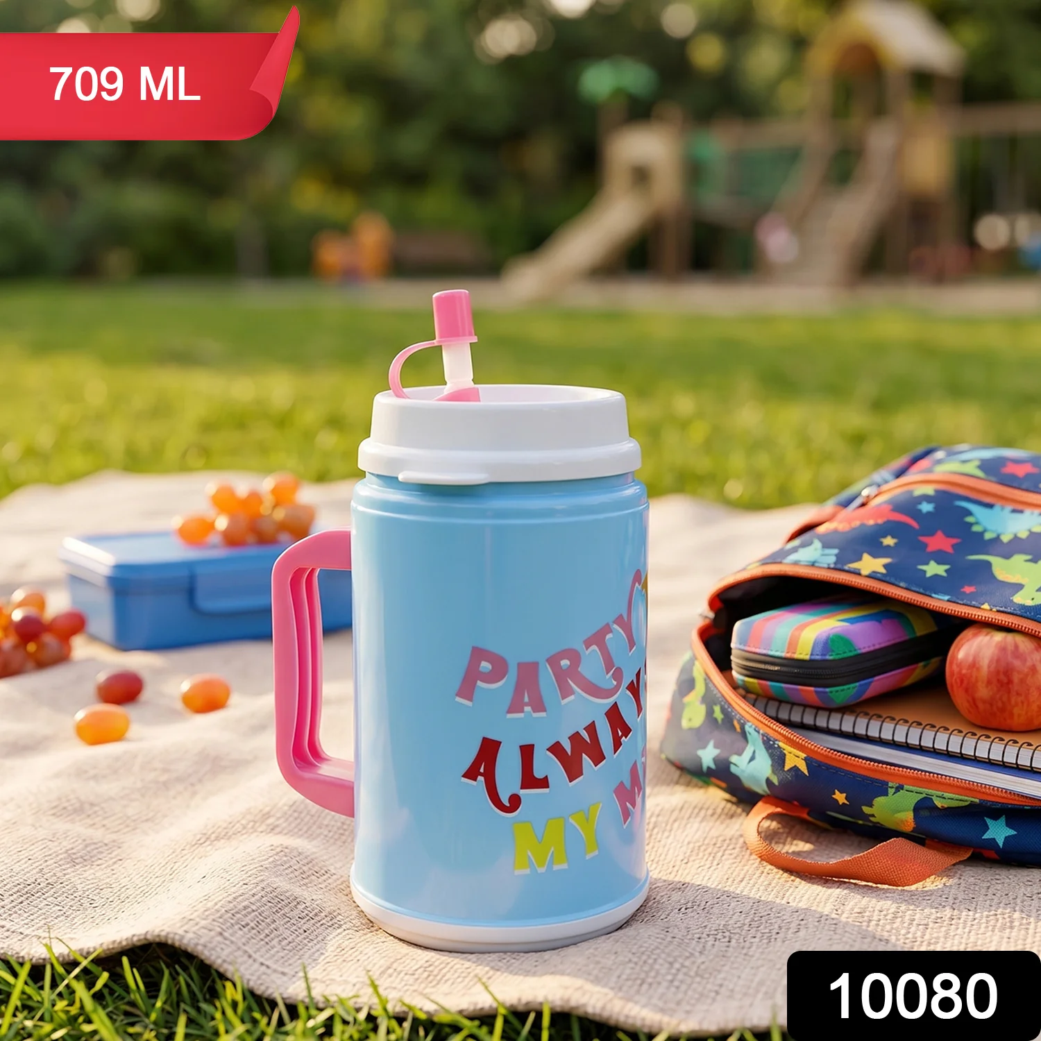Big Plastic Insulated Mug With Straw (1 Pc, 709 ML) - Image 2