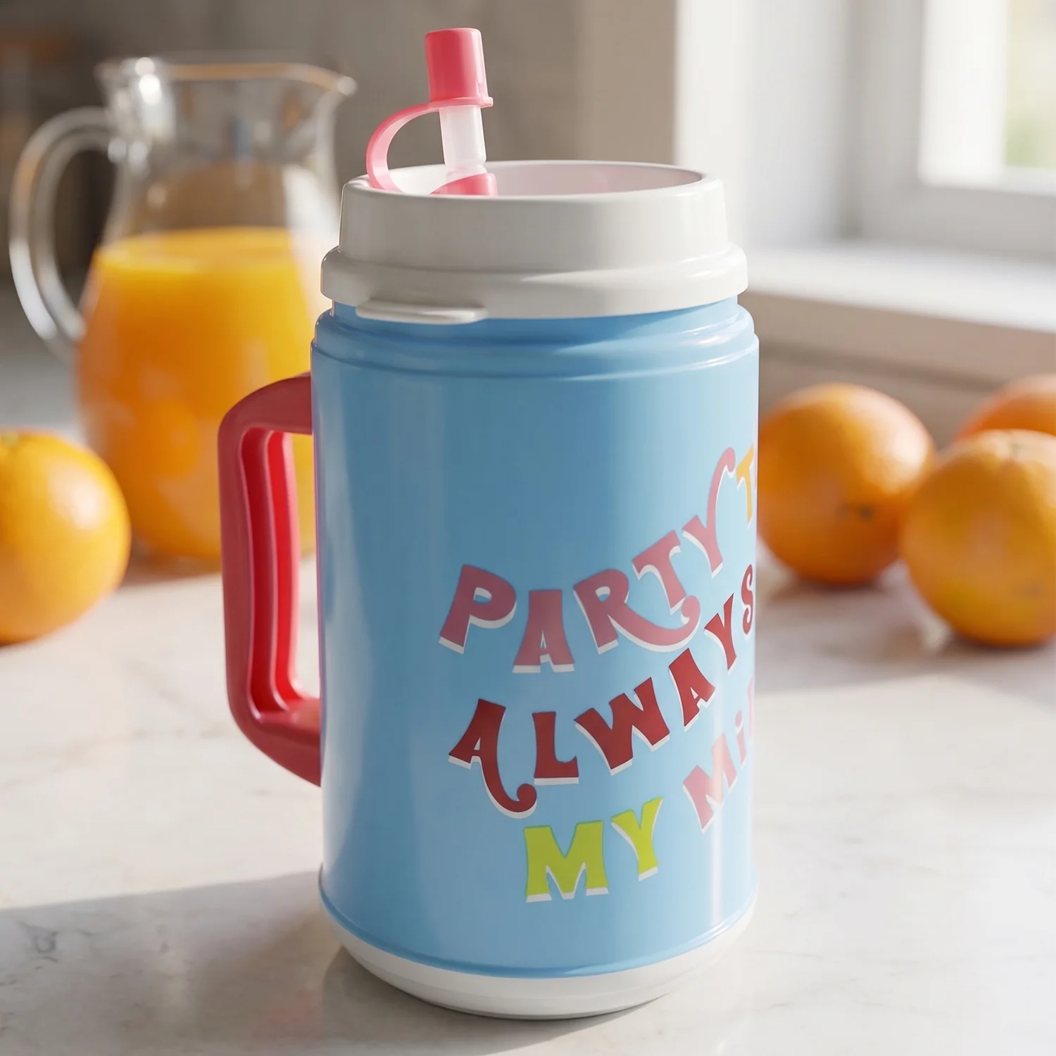 Big Plastic Insulated Mug With Straw (1 Pc, 709 ML) - Image 7