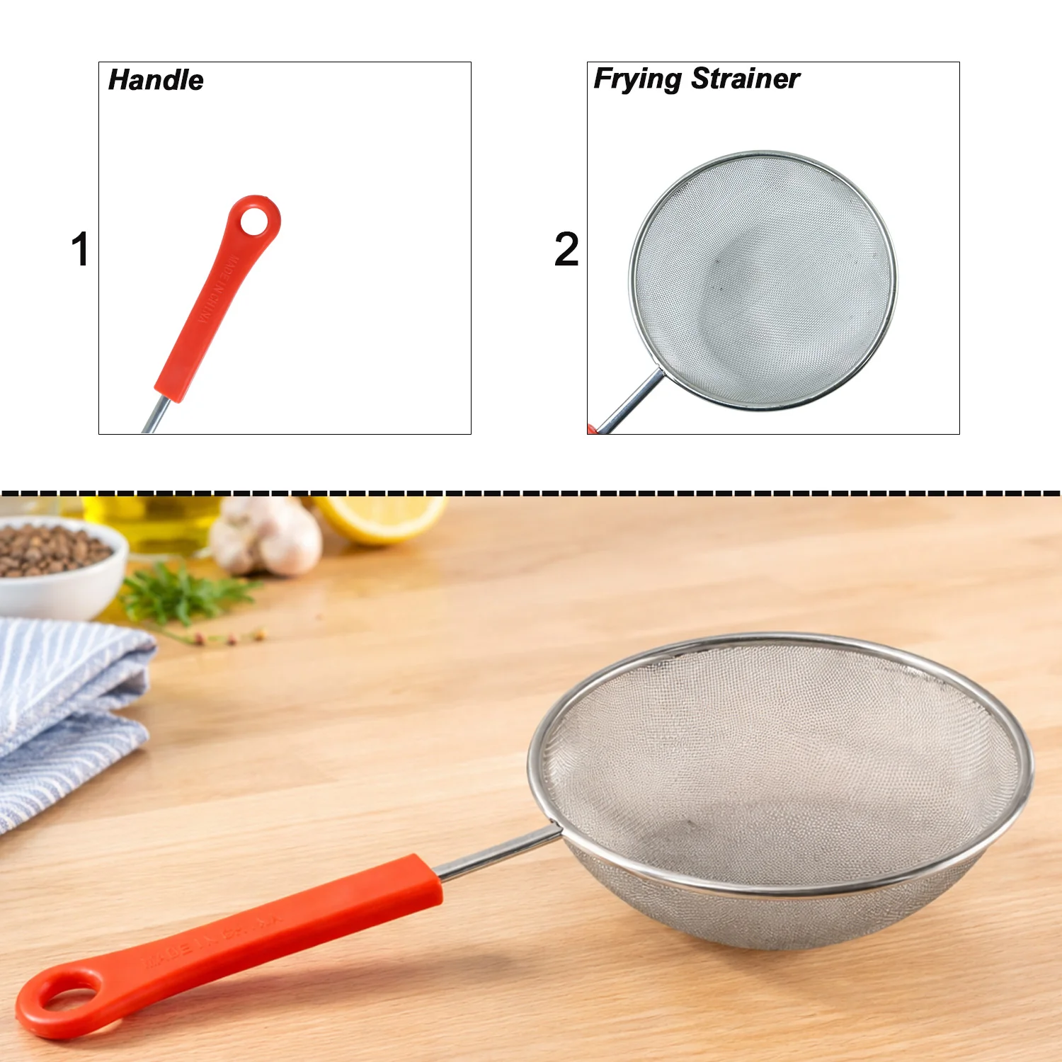 B-Grade Big Size Fine Mesh Kitchen Strainer with Strong Handle Grip (1 Pc) - Image 4