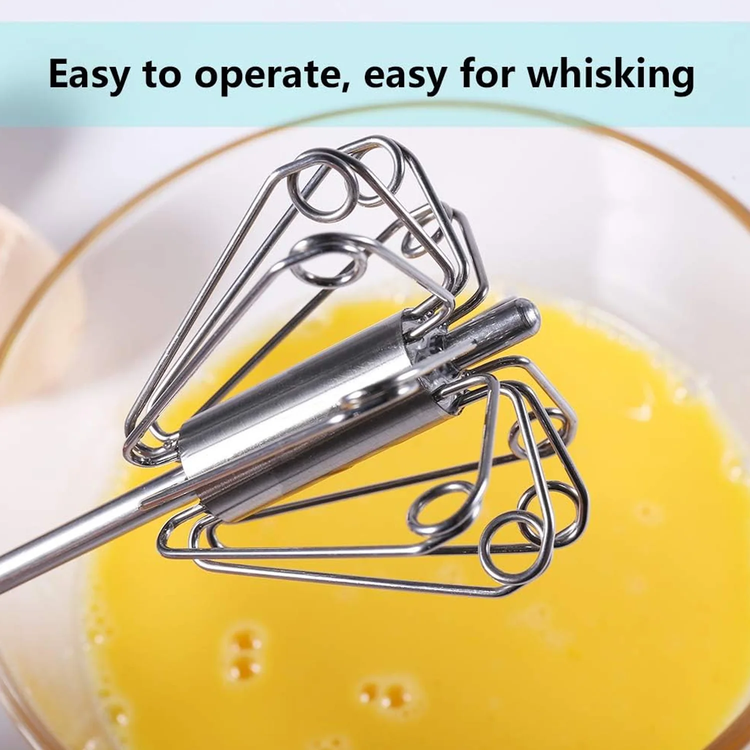 Big Stainless Steel Egg Whisk, Hand Push Rotary Whisk Blender (1 Pc / 35 Cm) - Image 3