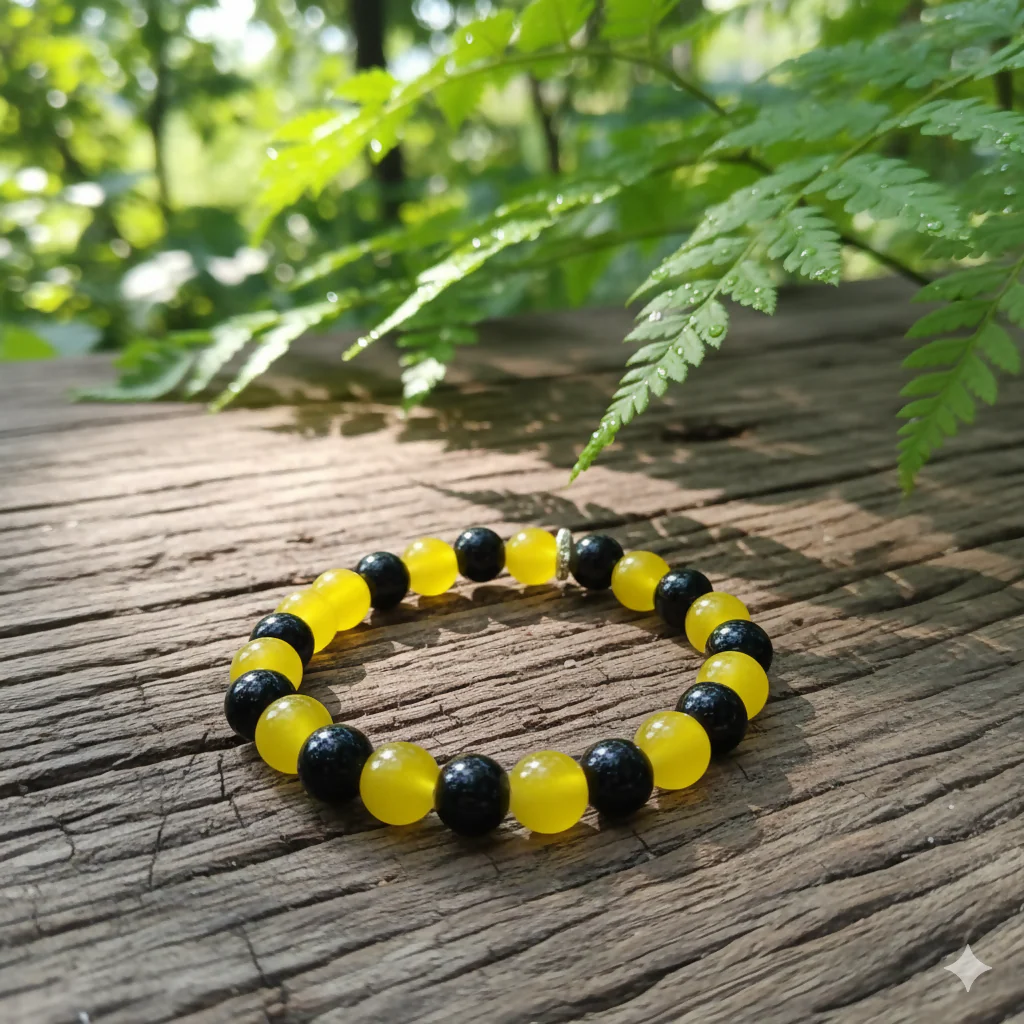Black And Yellow Glass Beads Bracelet - Image 2