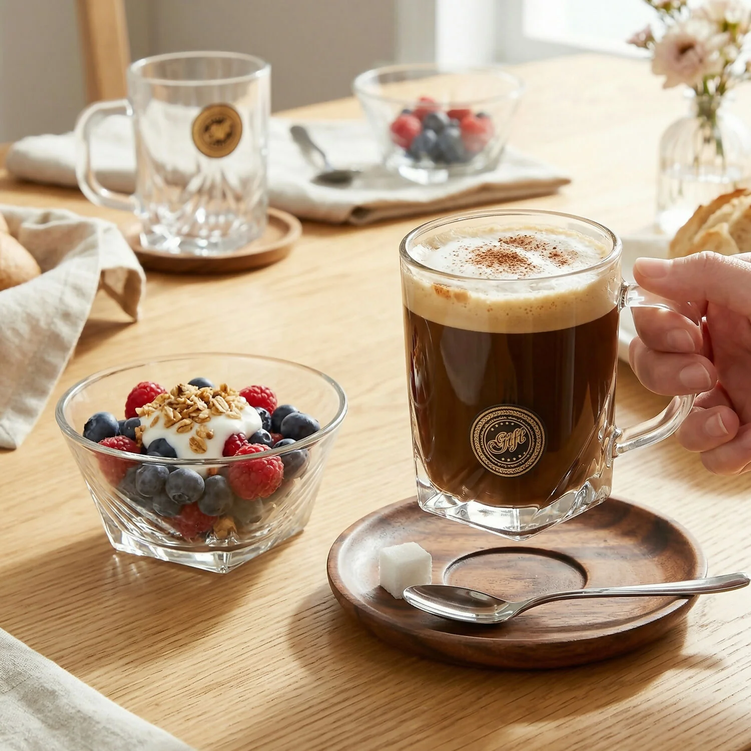 Black Berry 4-Piece Glassware Gift Set - 2 Elegant Coffee Mugs & 2 Crystal Snacks Bowls | Premium Transparent Crockery Set for Home & Gifting - Image 3