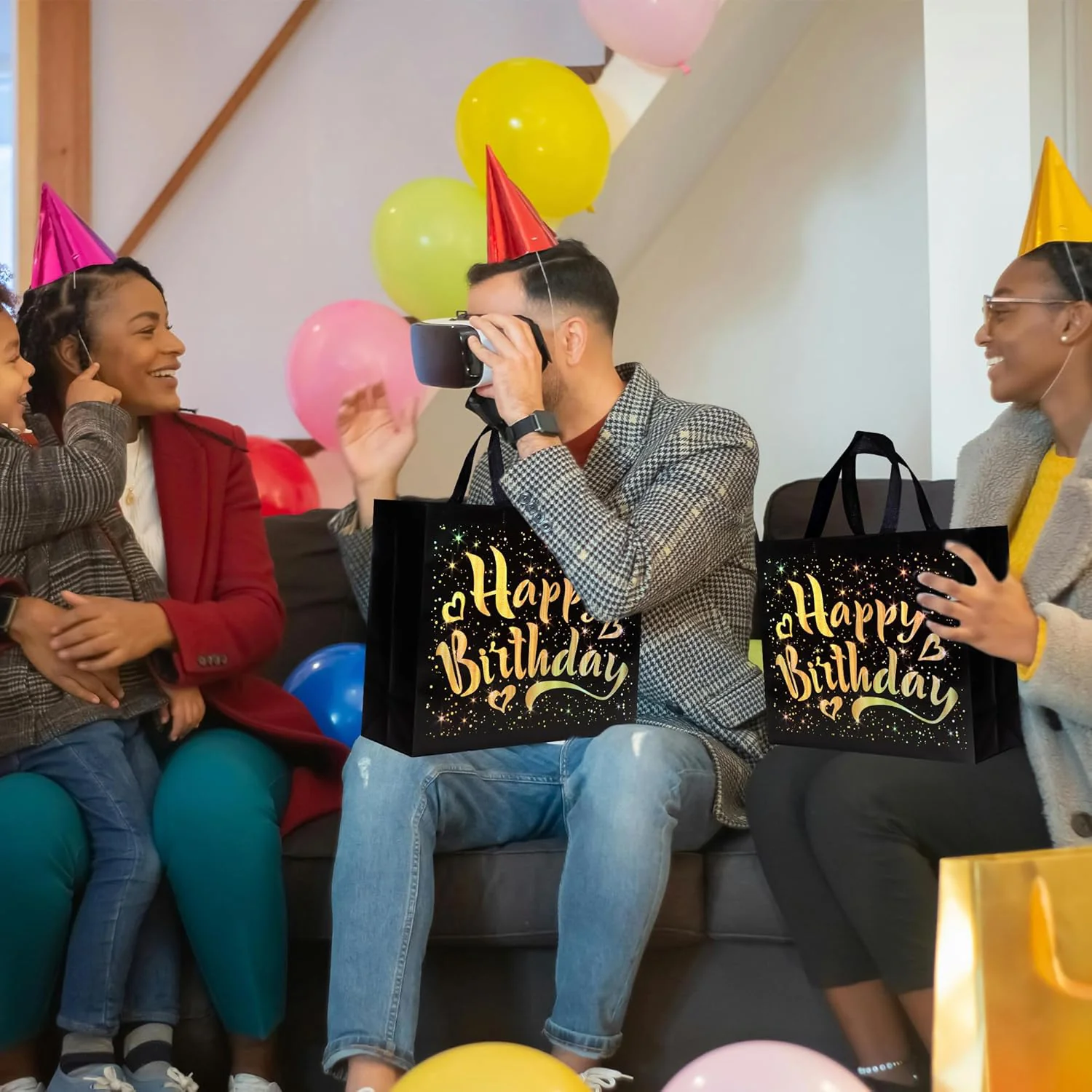 Birthday Gift Bag with Gold Shiny Stars, Reusable Party Gift Bags (1 Pc) - Image 7