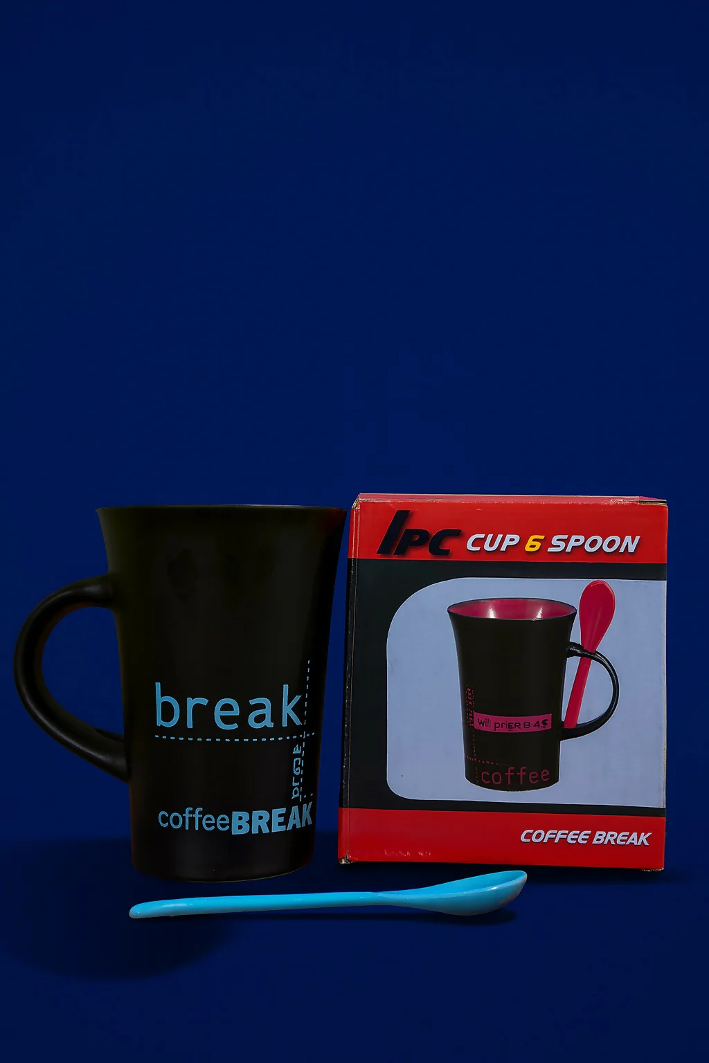 Black Ceramic Coffee Mug with Blue Spoon – Stylish Office Mug - Image 3