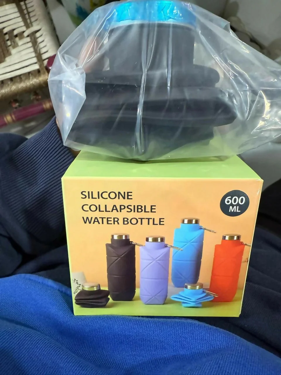 Black Collapsible Silicone Water Bottle 600ml Leakproof Travel - Image 5