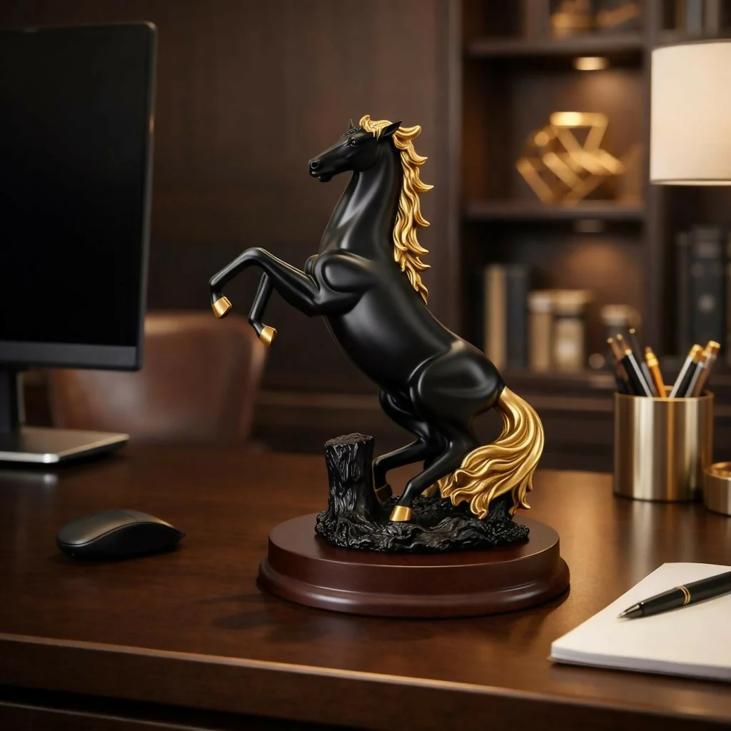Black Elegant Horse Showpiece Statue for Home Decor Tabletop - Image 2