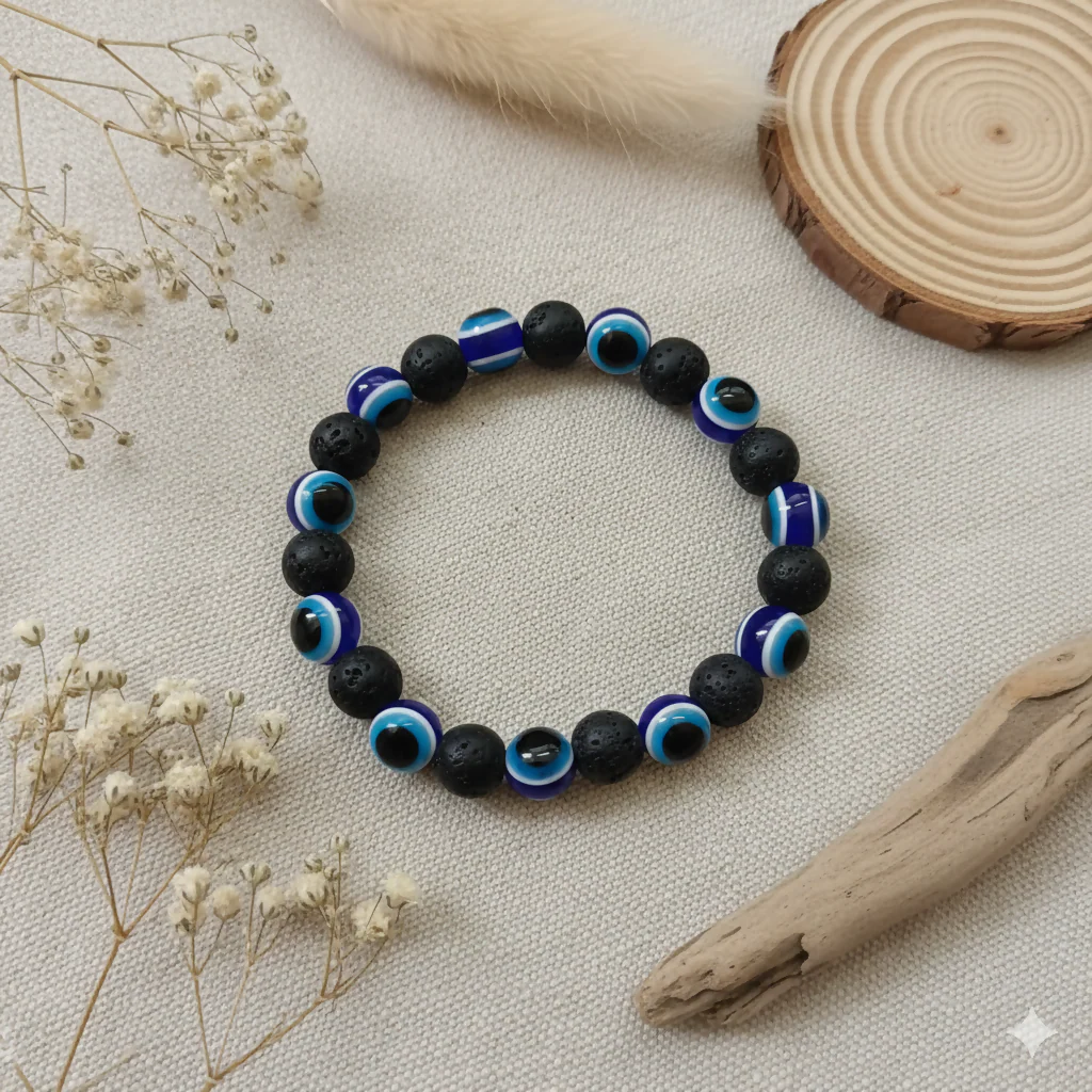 Black Evil Eye Glass Beads Bracelet - Image 2