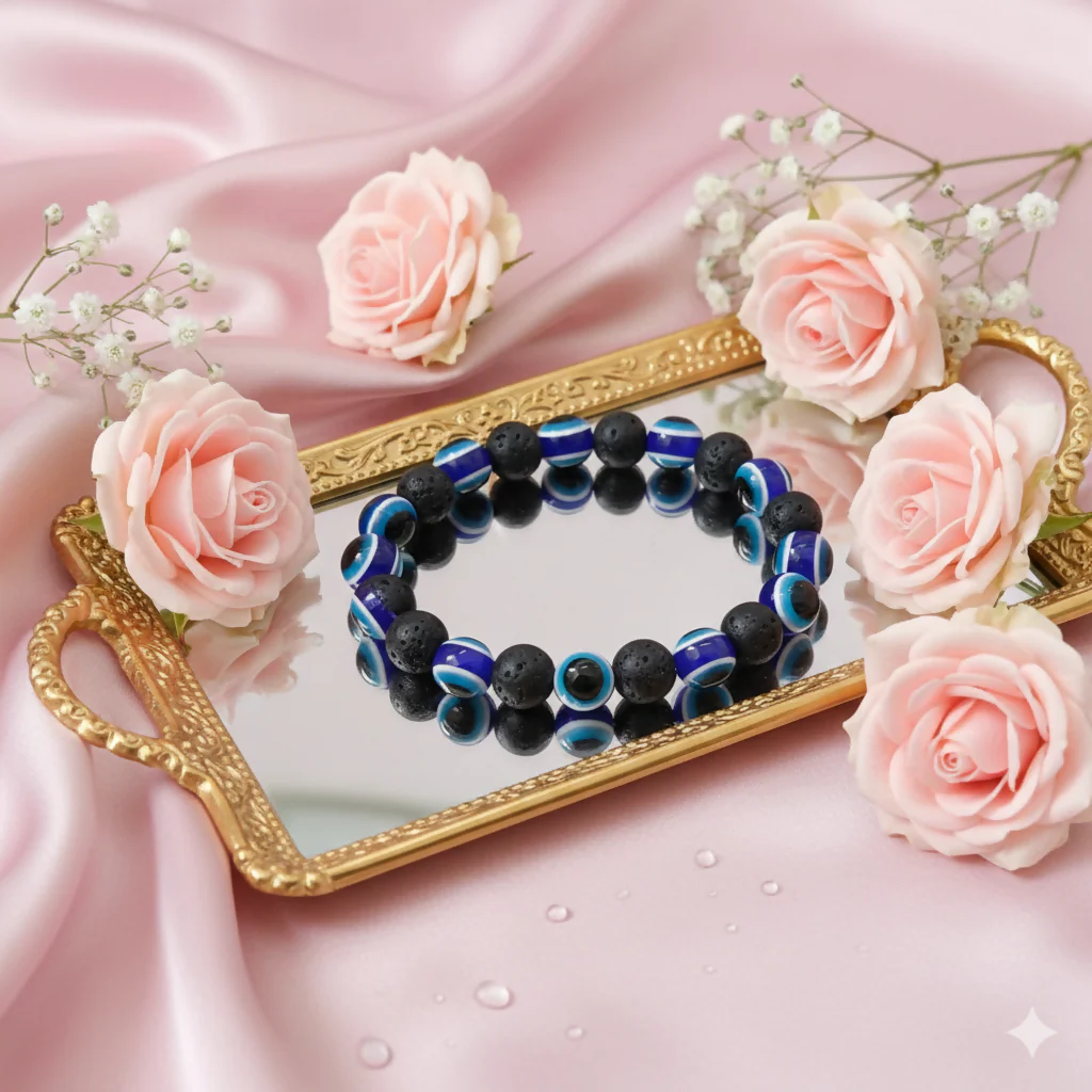 Black Evil Eye Glass Beads Bracelet - Image 3