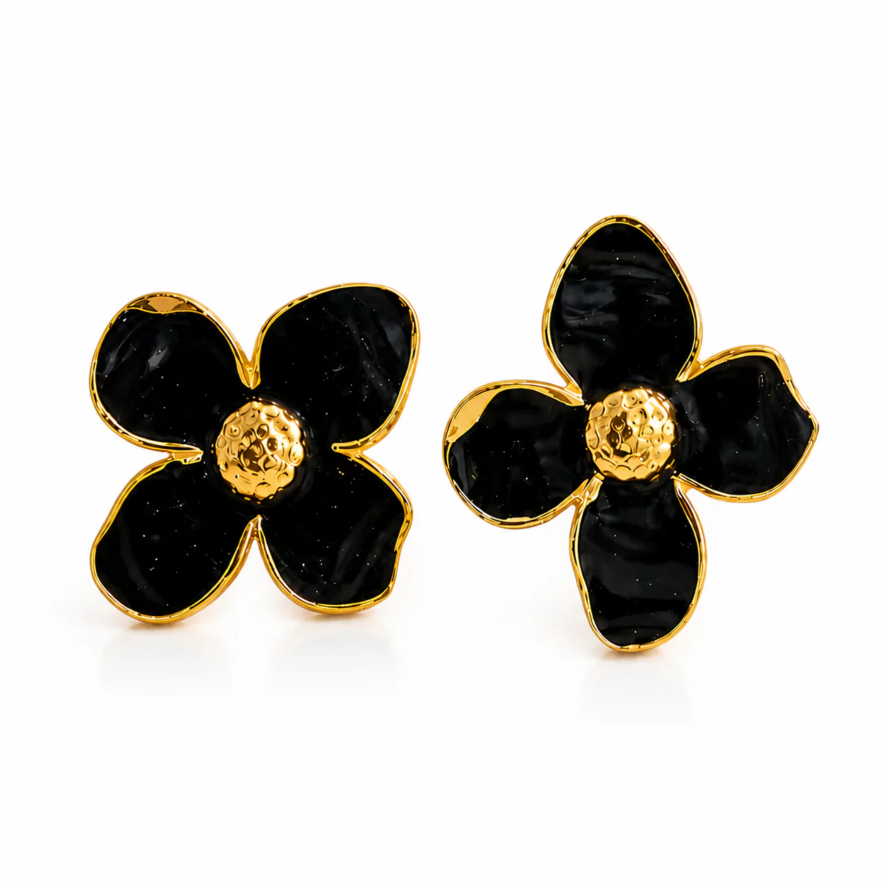 Black Floral Enamel Stud Earrings for Women Elegant Anti Tarnish Daily Wear - Image 3