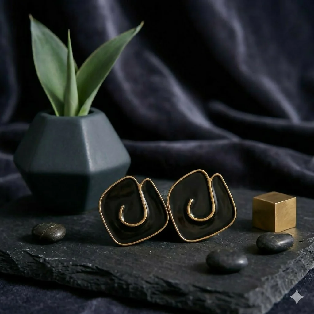 Black Geometric Enamel Stud Earrings for Women Trendy Daily Wear Jewelry - Image 5