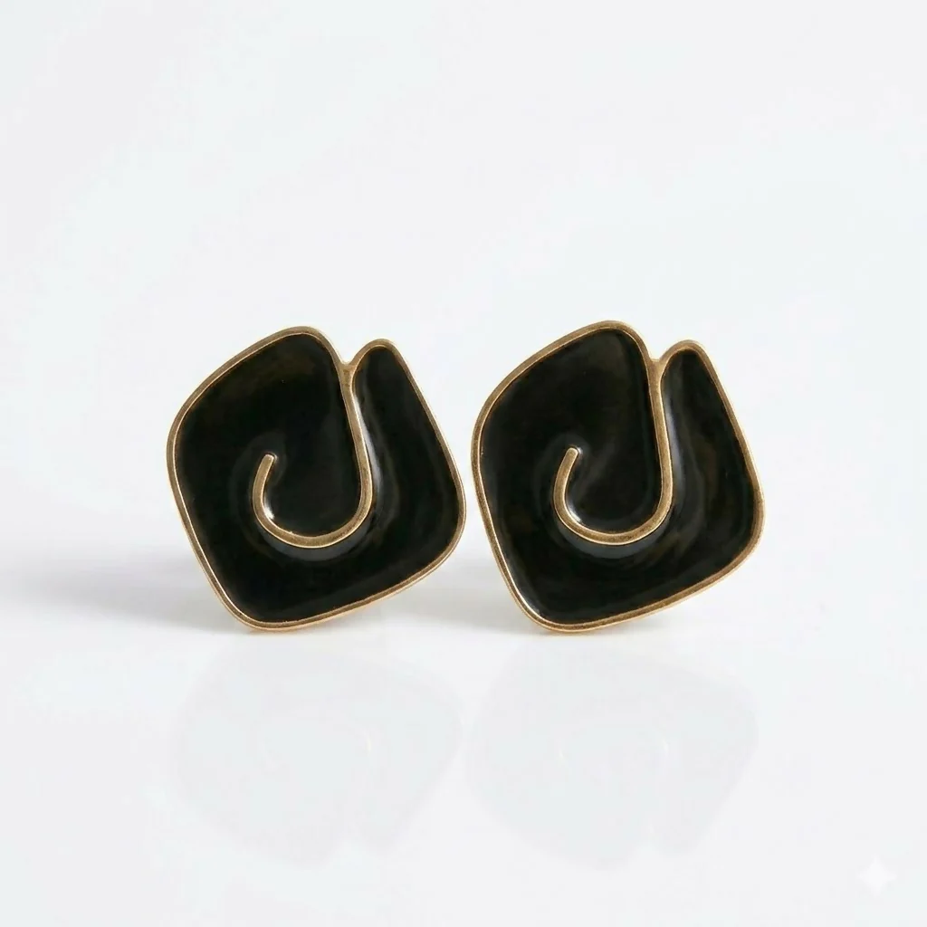 Black Geometric Enamel Stud Earrings for Women Trendy Daily Wear Jewelry - Image 6