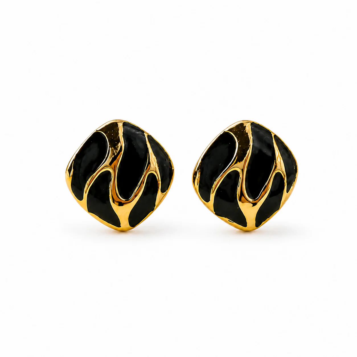 Black & Gold Abstract Enamel Stud Earrings for Women Trendy Daily Wear - Image 5