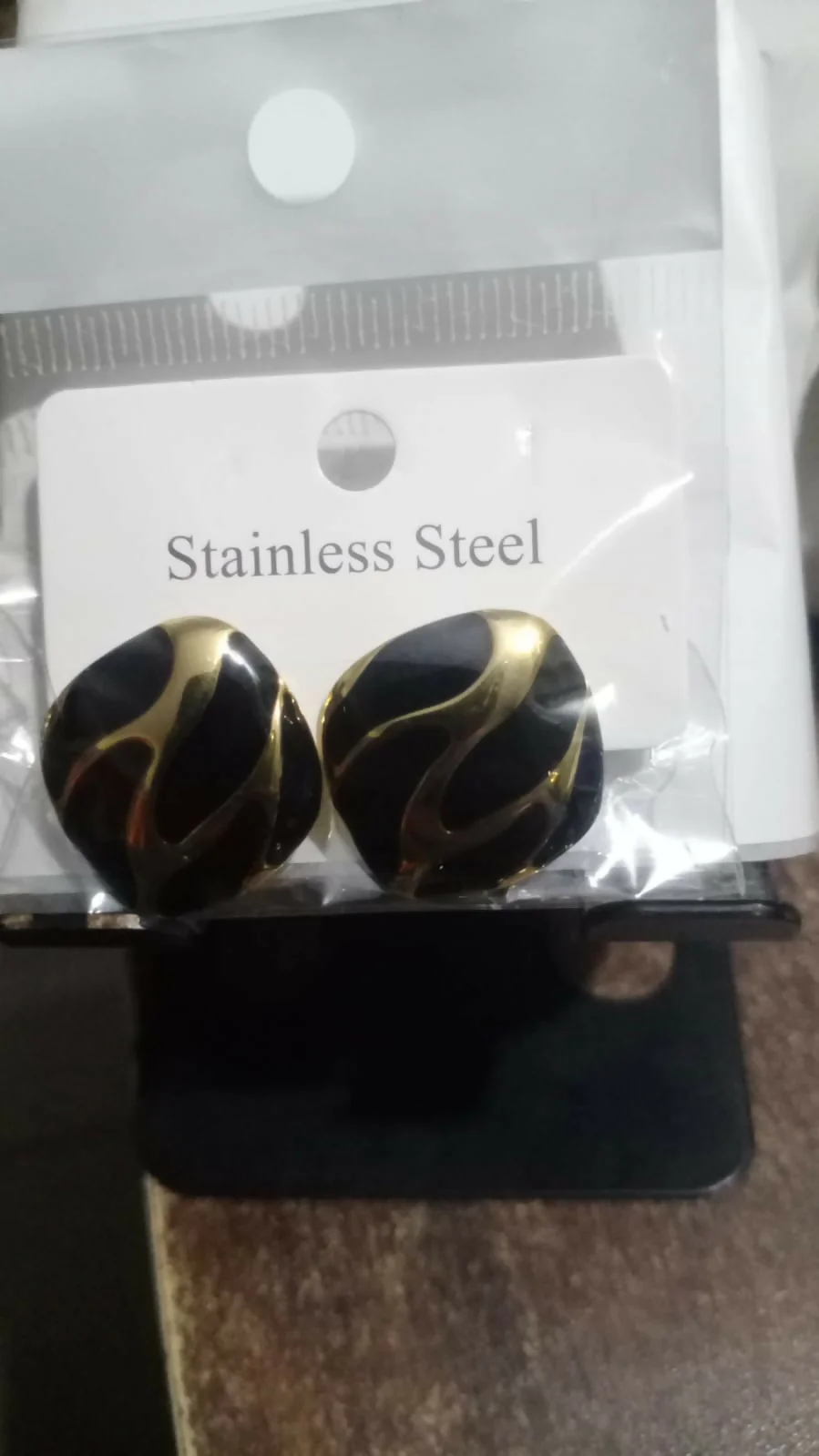Black & Gold Abstract Enamel Stud Earrings for Women Trendy Daily Wear - Image 6