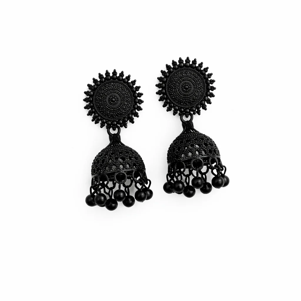 Black Oxidised Jhumka Earings - Image 3