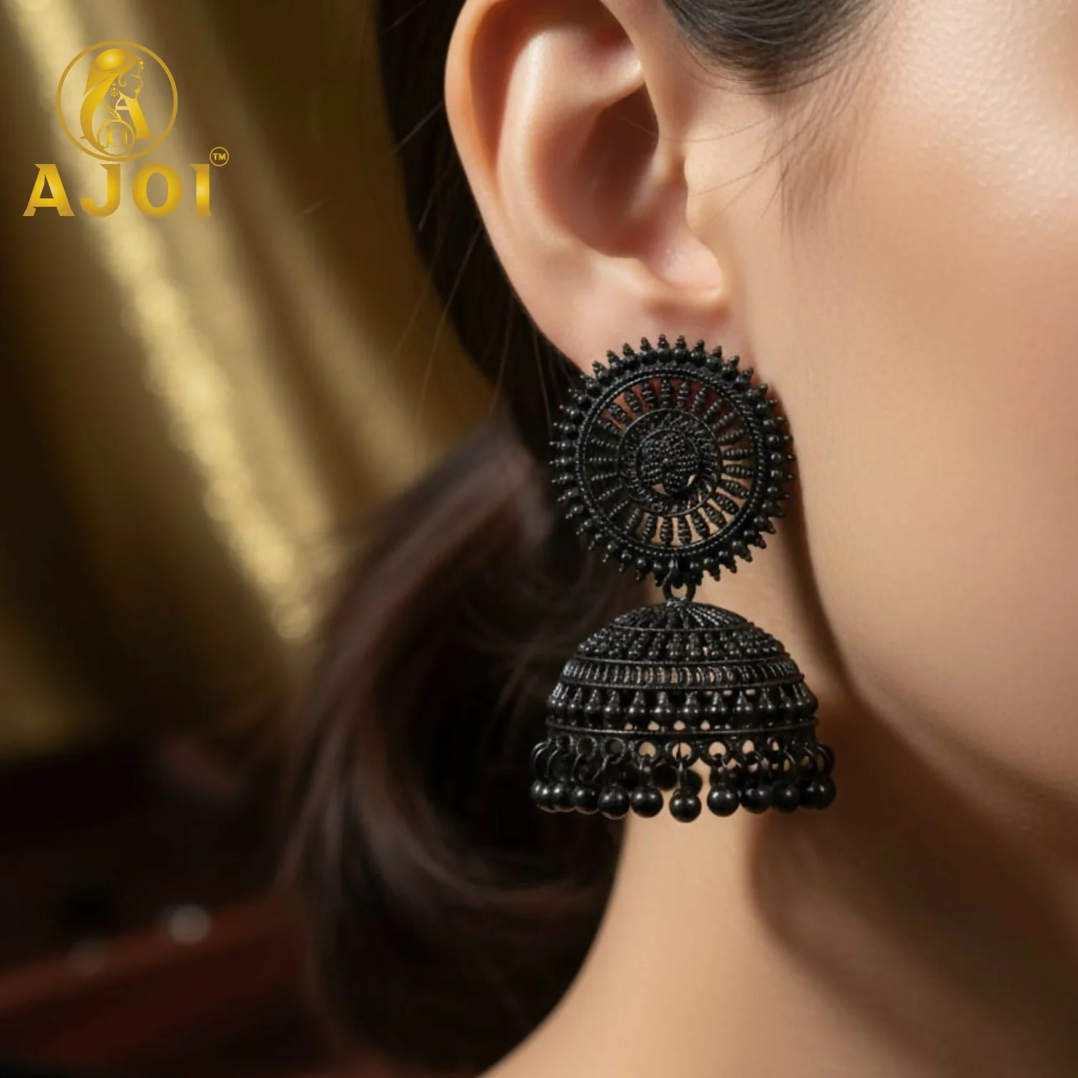 Black Oxidized Traditional Earrings - Image 2