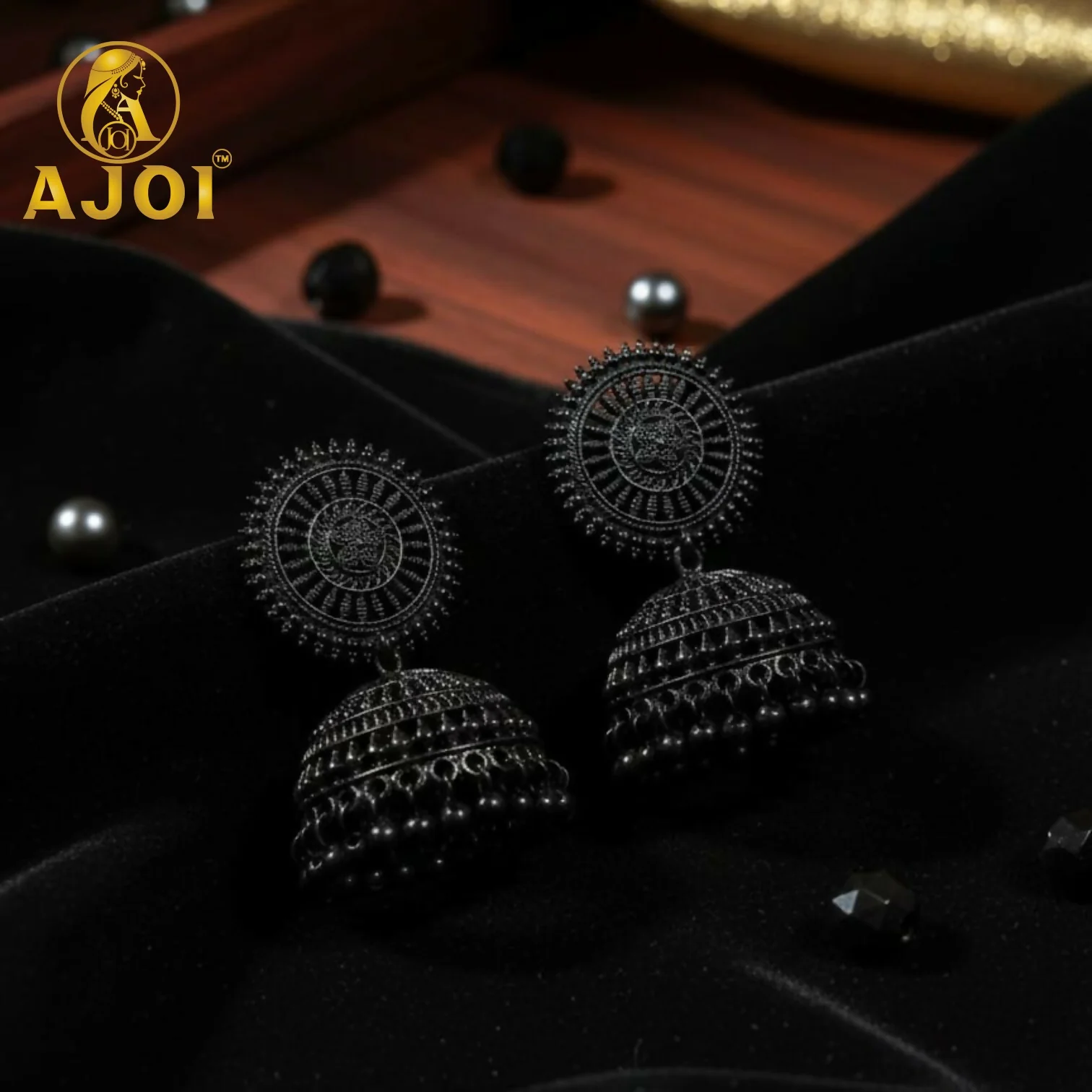 Black Oxidized Traditional Earrings - Image 3