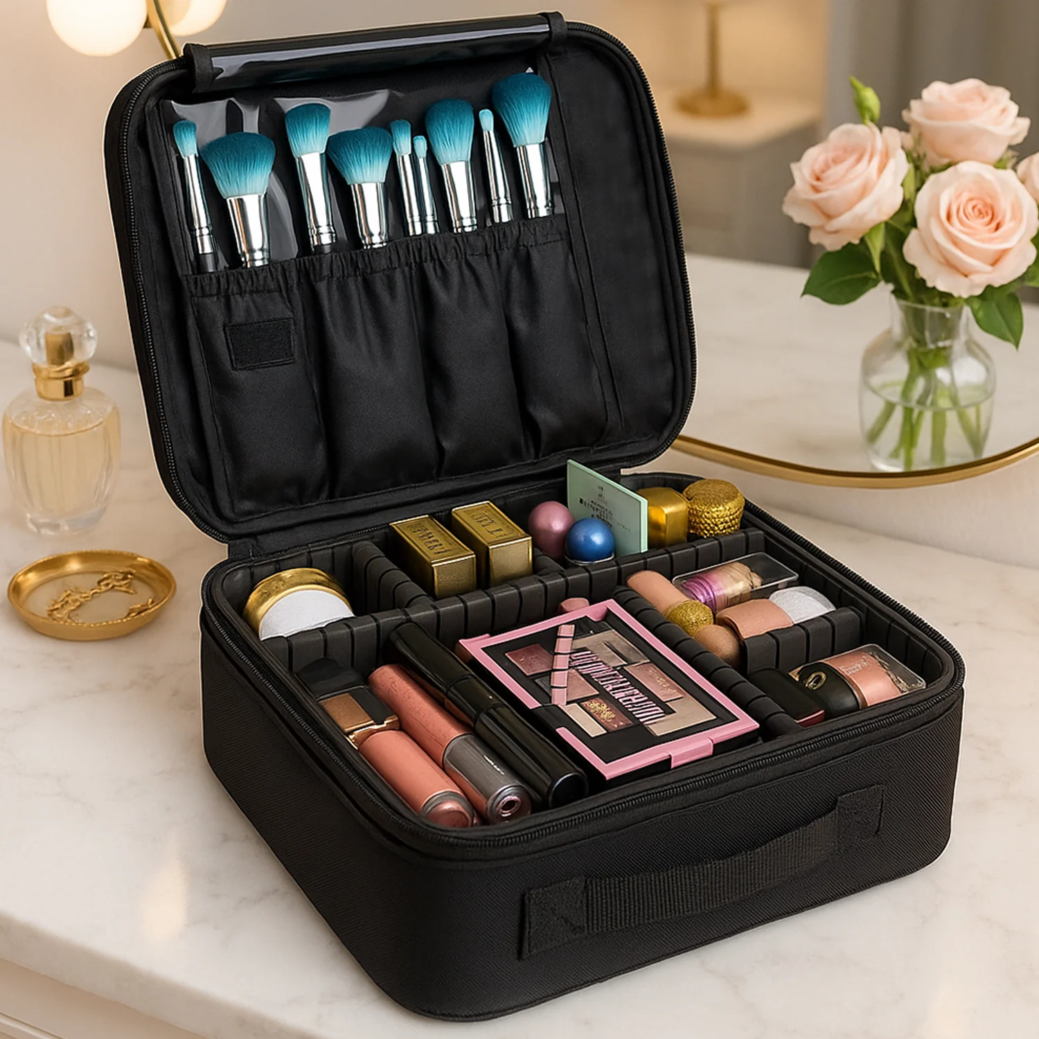 Black Premium LED Light Makeup Organizer Box (1 Pc) - Image 4