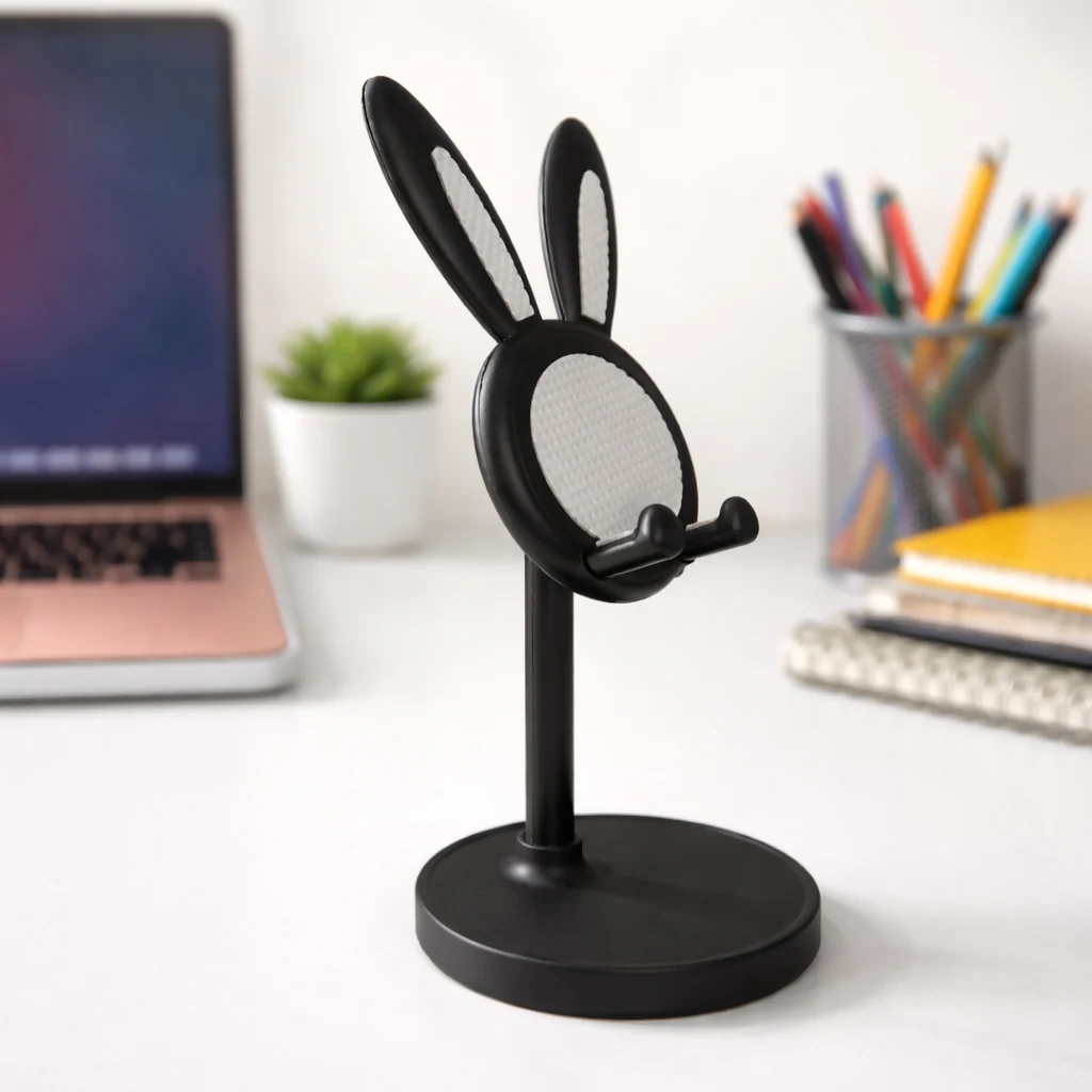 Black Rabbit Ear Mobile Phone Stand Desk Holder for Smartphone - Image 2