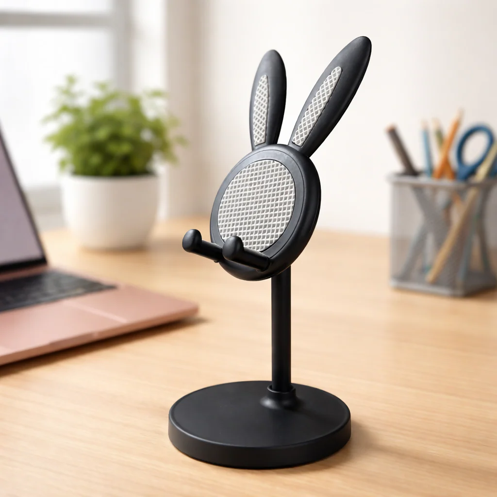 Black Rabbit Ear Mobile Phone Stand Desk Holder for Smartphone - Image 3