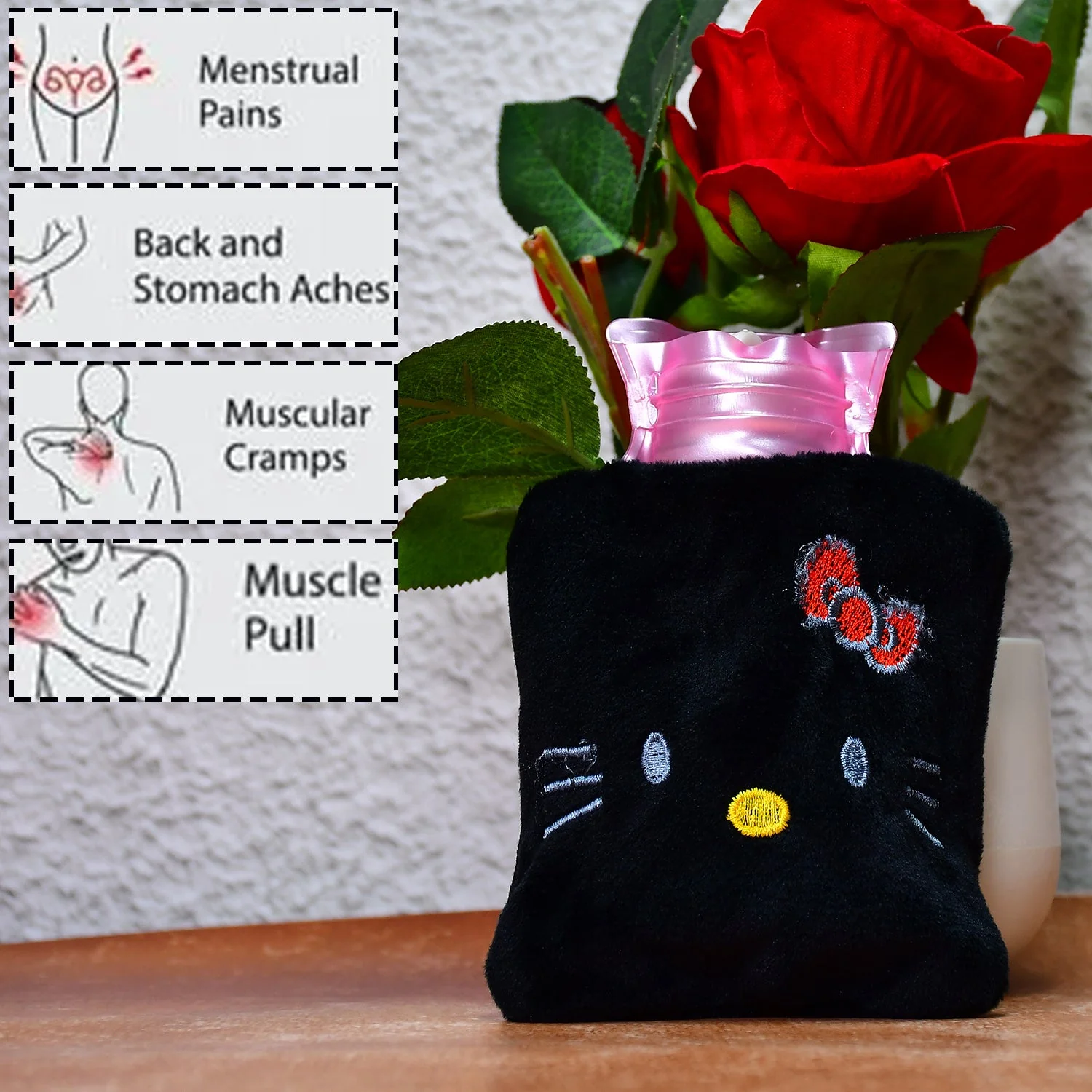 Black Small Hot Water Bag with Cover – Pain Relief & Warmer - Image 7