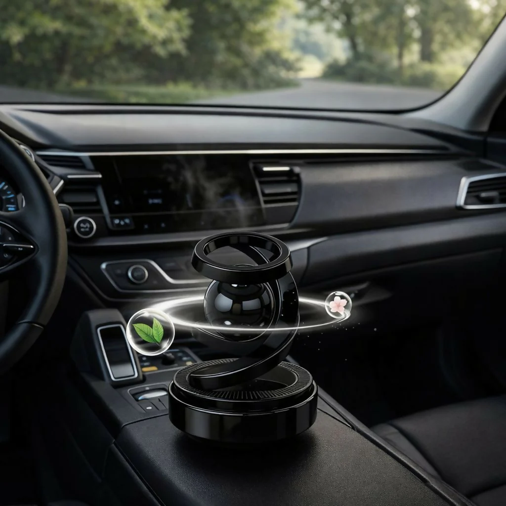 Black Solar Magnetic Levitation Rotating Car Air Freshener Aromatherapy Diffuser - Image 3