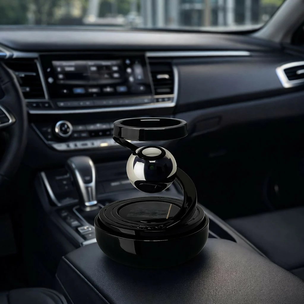 Black Solar Magnetic Levitation Rotating Car Air Freshener Aromatherapy Diffuser - Image 4