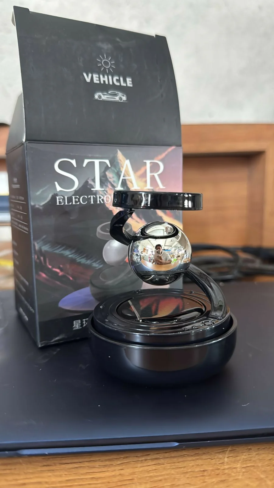 Black Solar Magnetic Levitation Rotating Car Air Freshener Aromatherapy Diffuser - Image 5