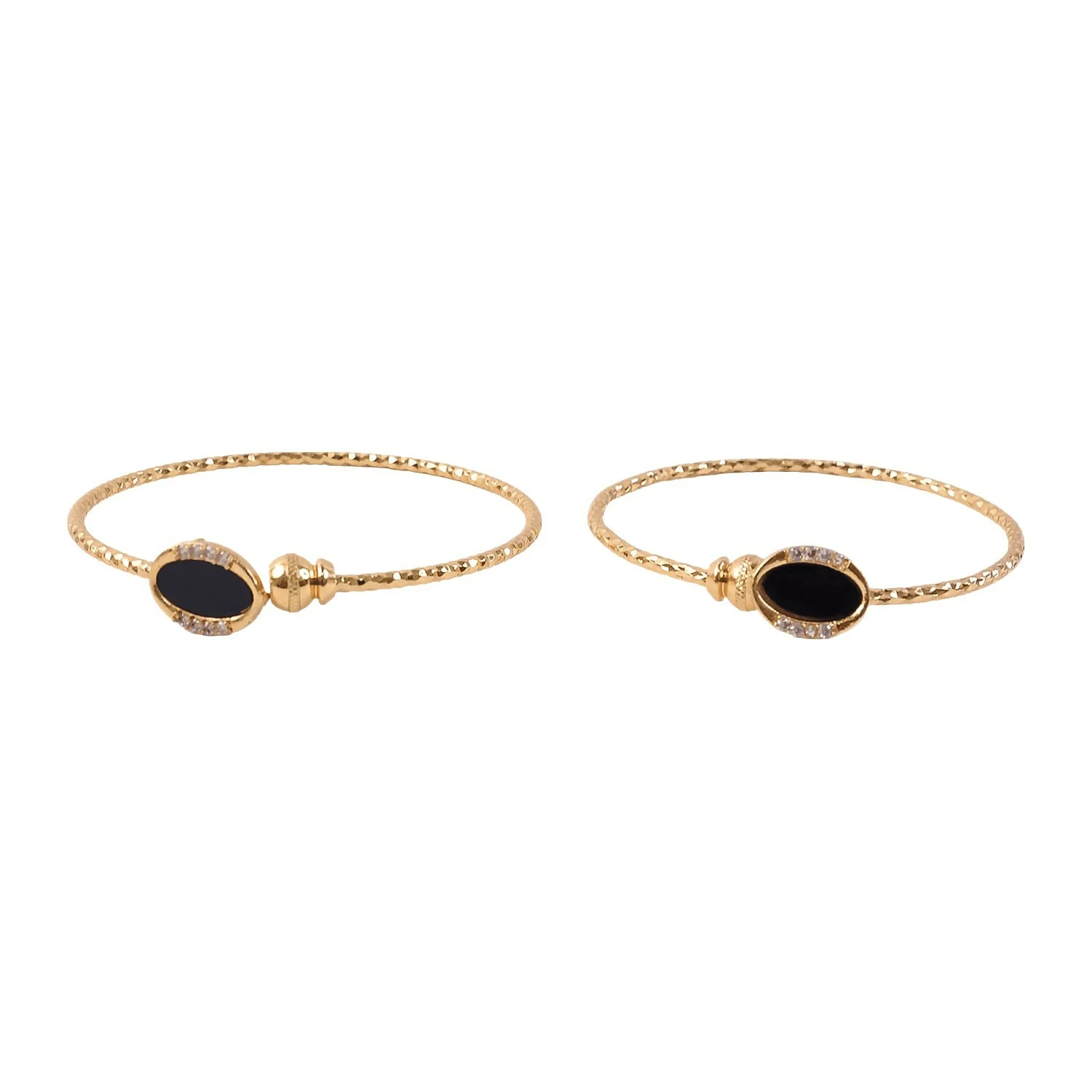 Black Stone Gold Plated Open Bangle Bracelet for Women - Image 5