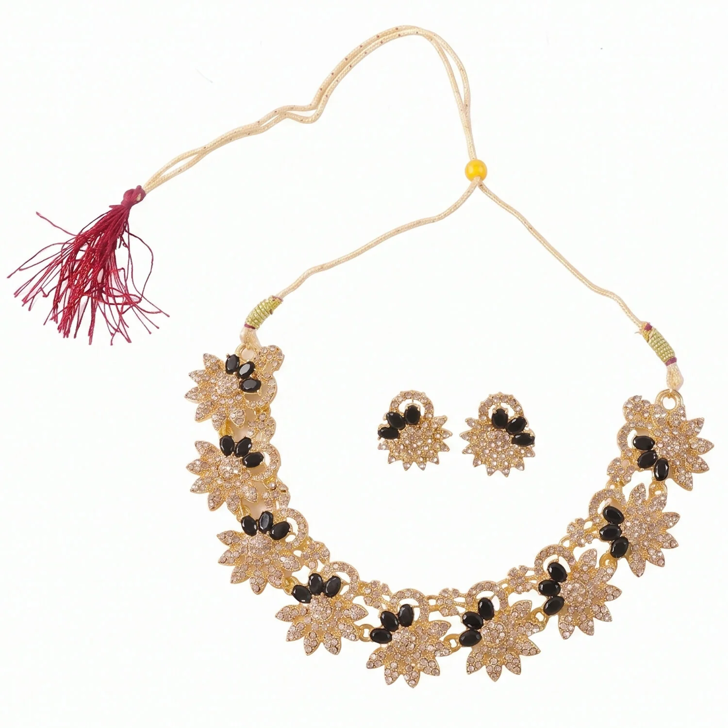 Title: Elegant Gold Plated Necklace & Earrings Set with Black Stones - Image 6