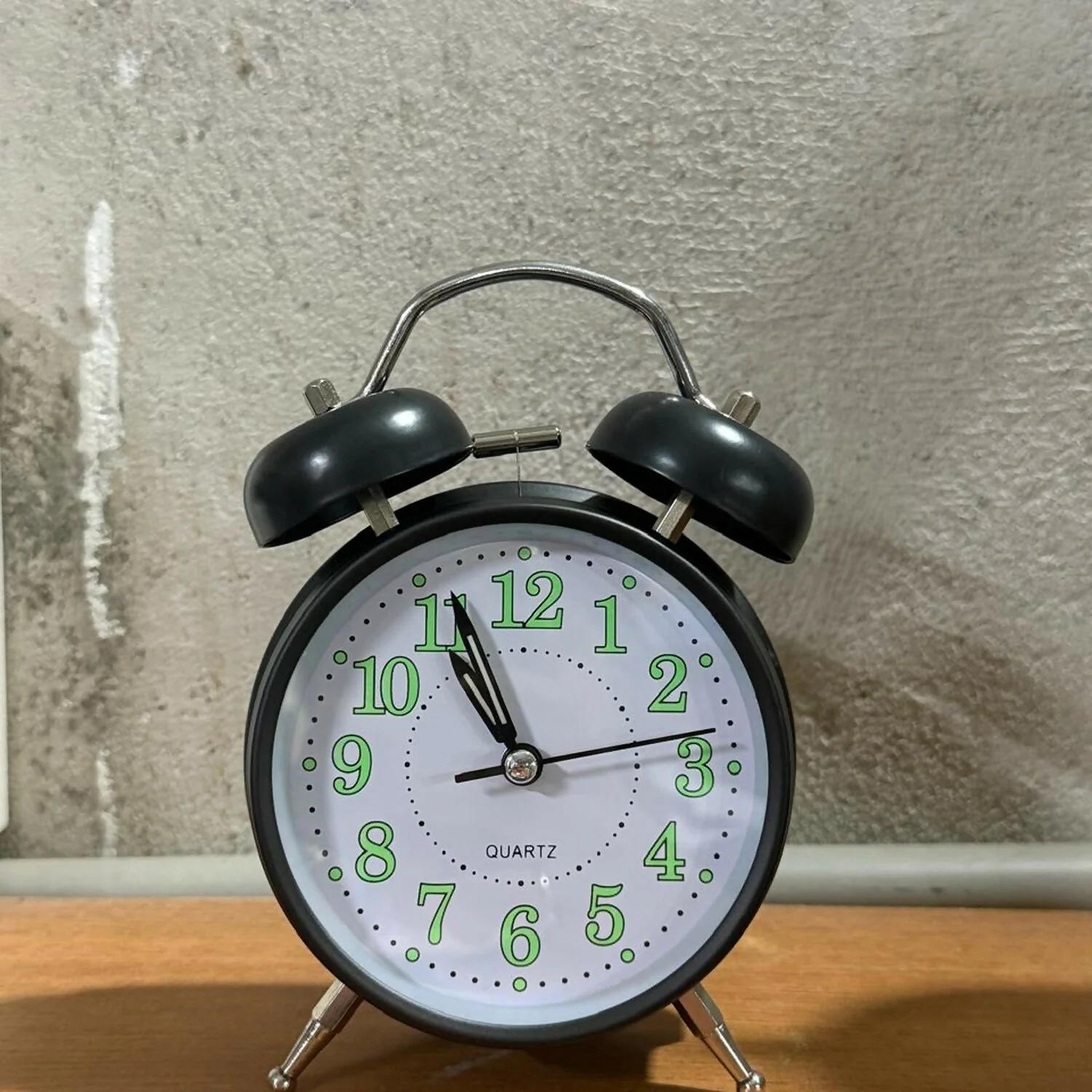 Black Twin Bell Alarm Clock – Loud Analog Desk Clock with Green Numbers - Image 4