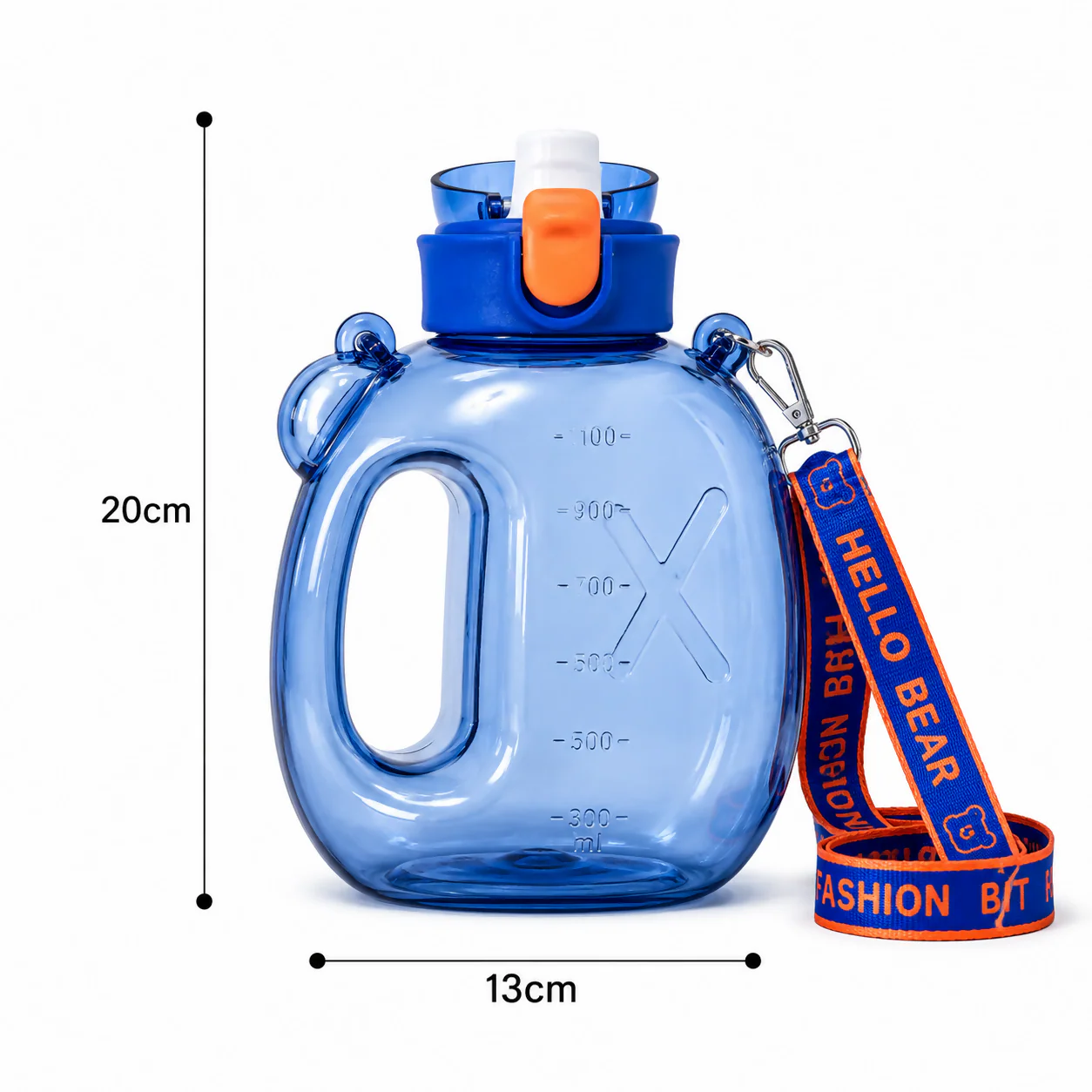Blue 1200 ML Kids Bear Water Bottle with Straw & Adjustable Sling Strap - Image 6