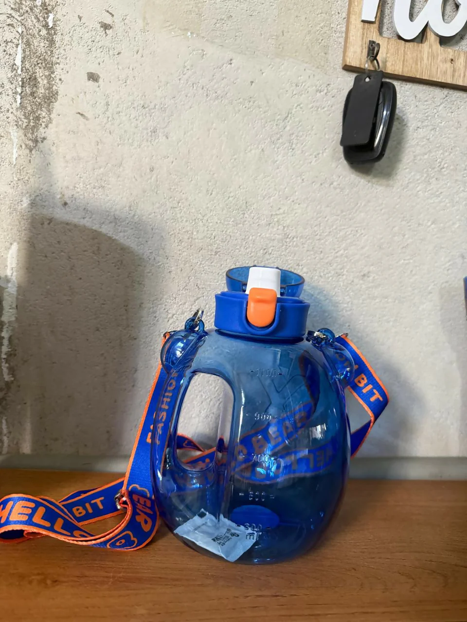 Blue 1200 ML Kids Bear Water Bottle with Straw & Adjustable Sling Strap - Image 7
