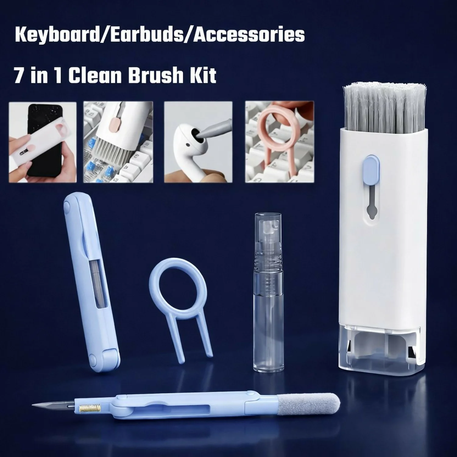 Blue 7 in 1 Electronics Cleaning Kit for Keyboard, Earbuds, Laptop & Mobile - Image 3