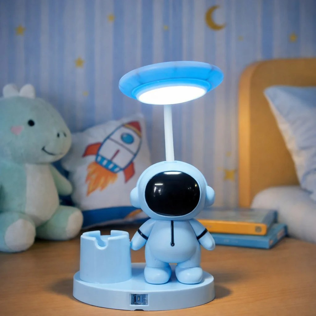 Blue Astronaut LED Desk Lamp with Pen Holder for Study Table, Kids Room & Bedside - Image 2