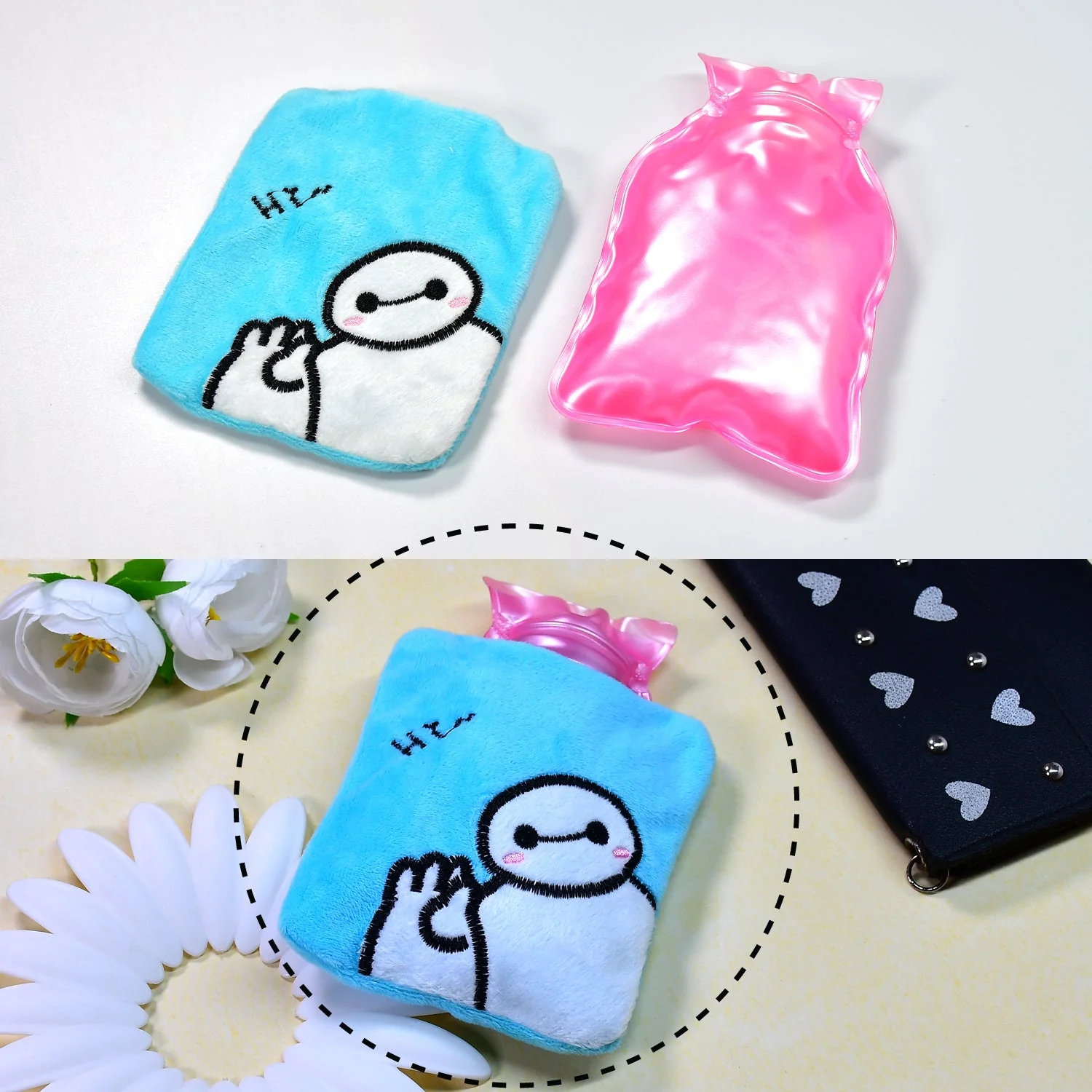 Blue Baymax Small Hot Water Bag with Cover for Pain Relief - Image 5