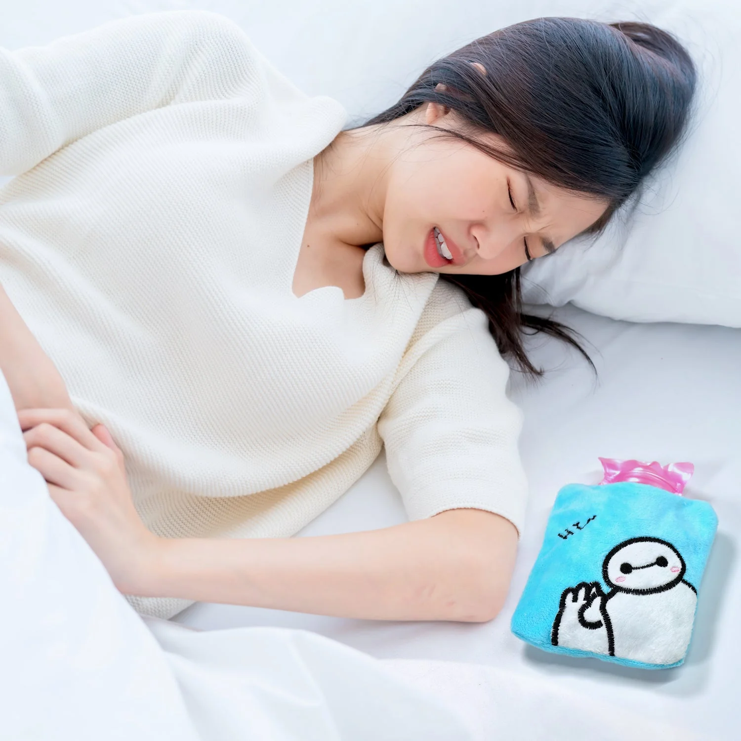 Blue Baymax Small Hot Water Bag with Cover for Pain Relief - Image 6