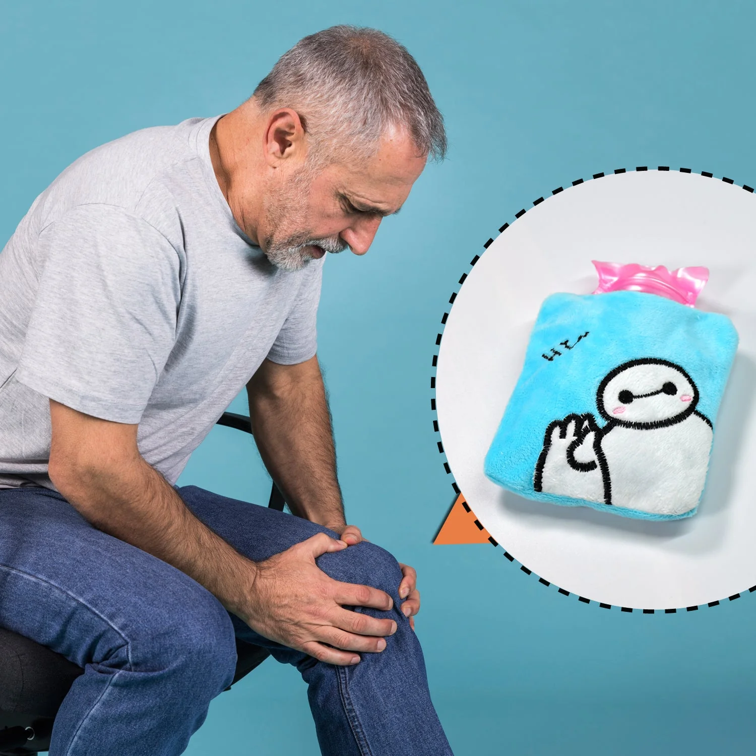 Blue Baymax Small Hot Water Bag with Cover for Pain Relief - Image 7