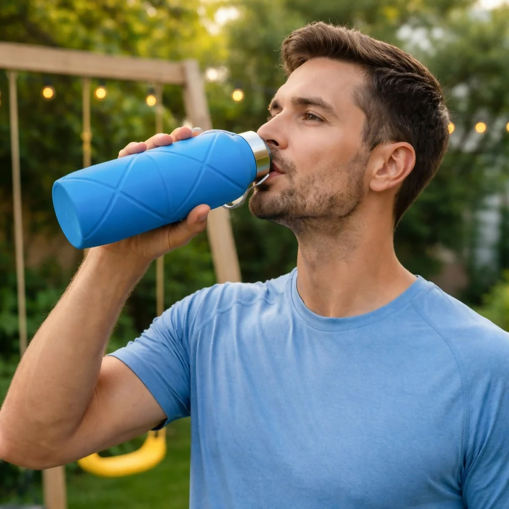 Blue Collapsible Silicone Water Bottle 600ml Leakproof Travel - Image 2