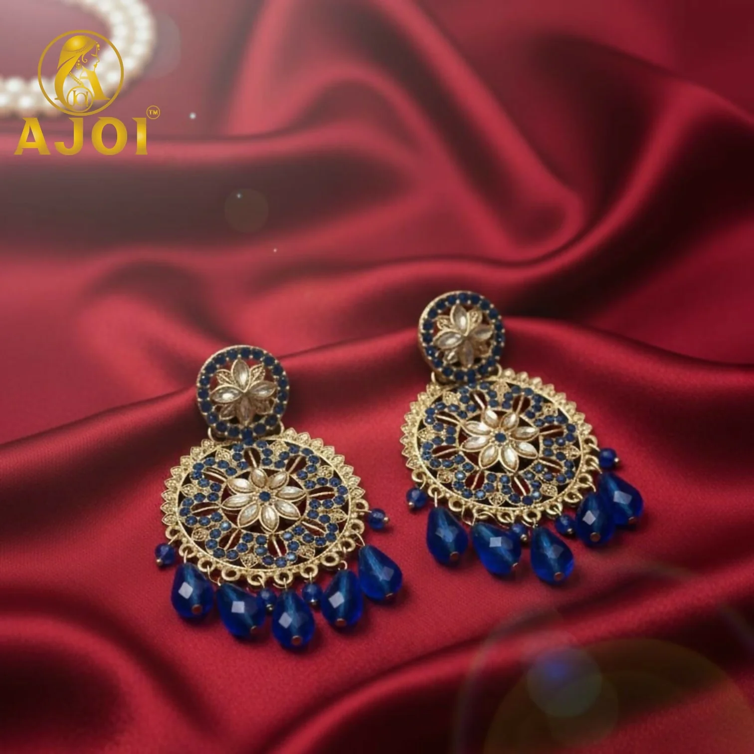 Blue Floral Statement Earrings - Image 3