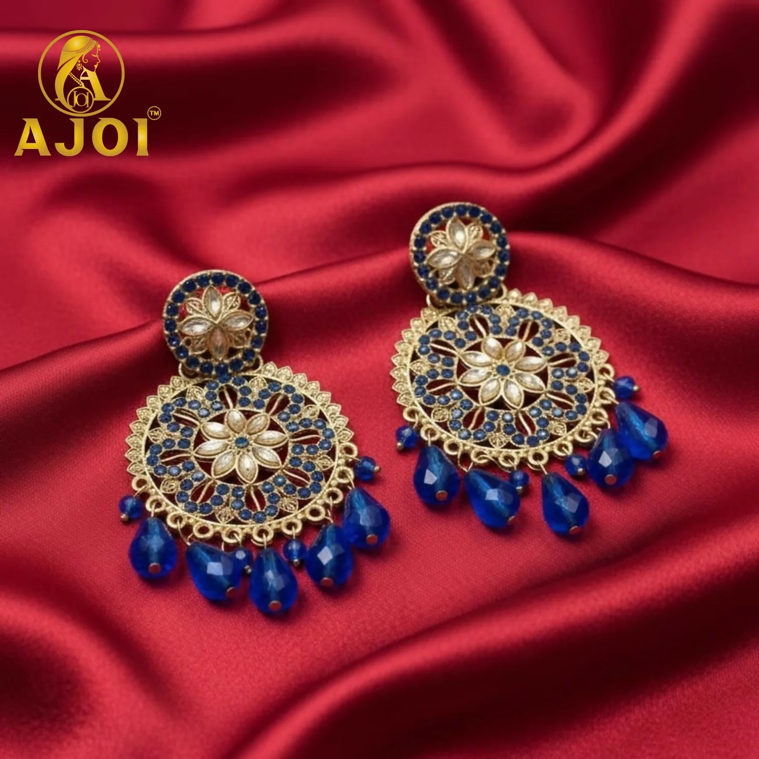 Blue Floral Statement Earrings - Image 4