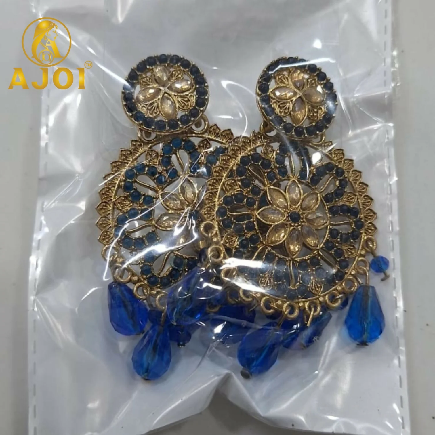 Blue Floral Statement Earrings - Image 5