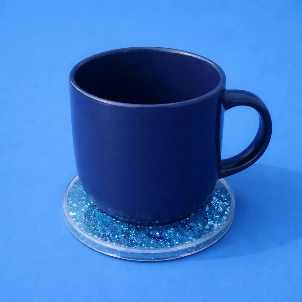 Blue Glitter Liquid Coaster Heat Resistant Cup Mat for Table - Image 2