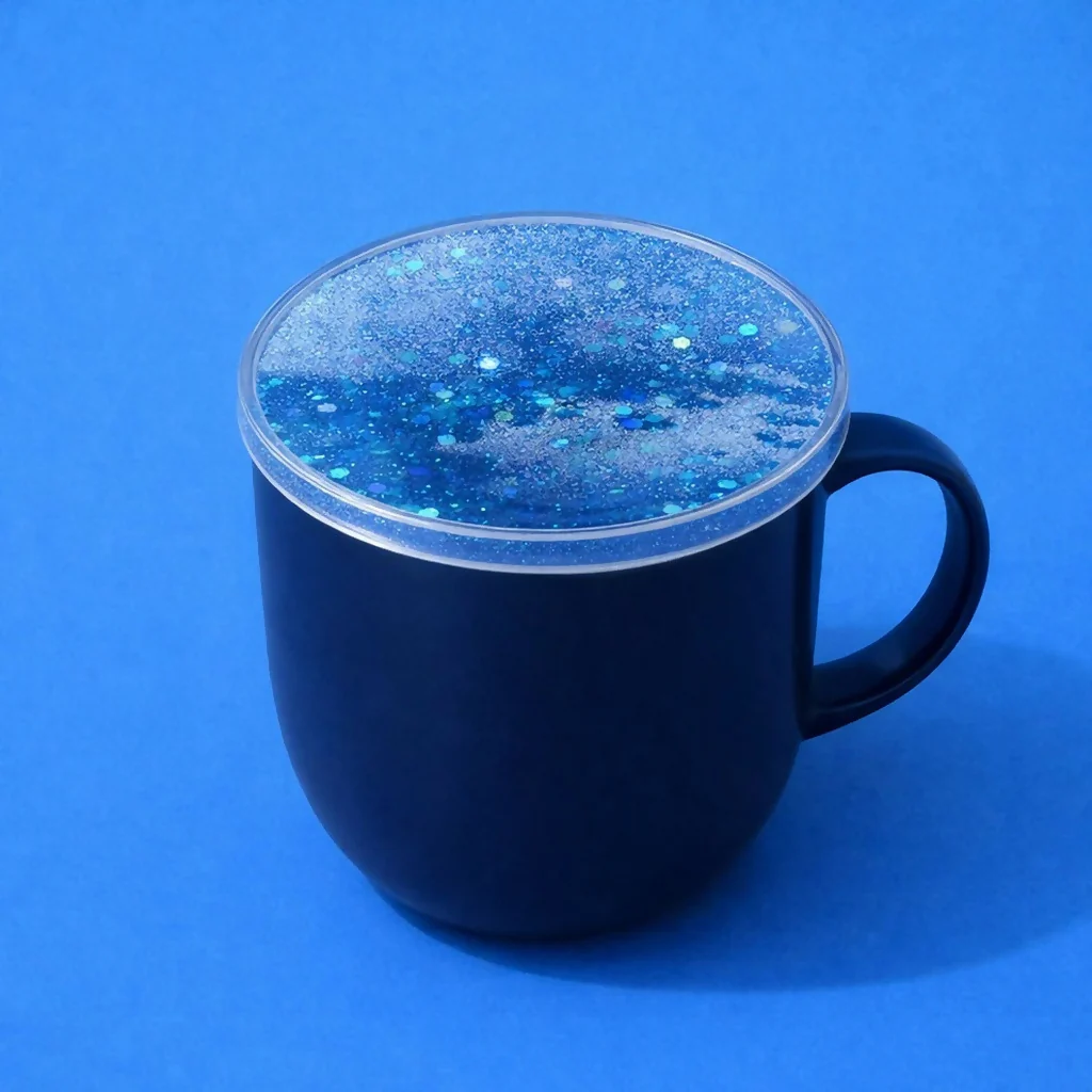 Blue Glitter Liquid Coaster Heat Resistant Cup Mat for Table - Image 3