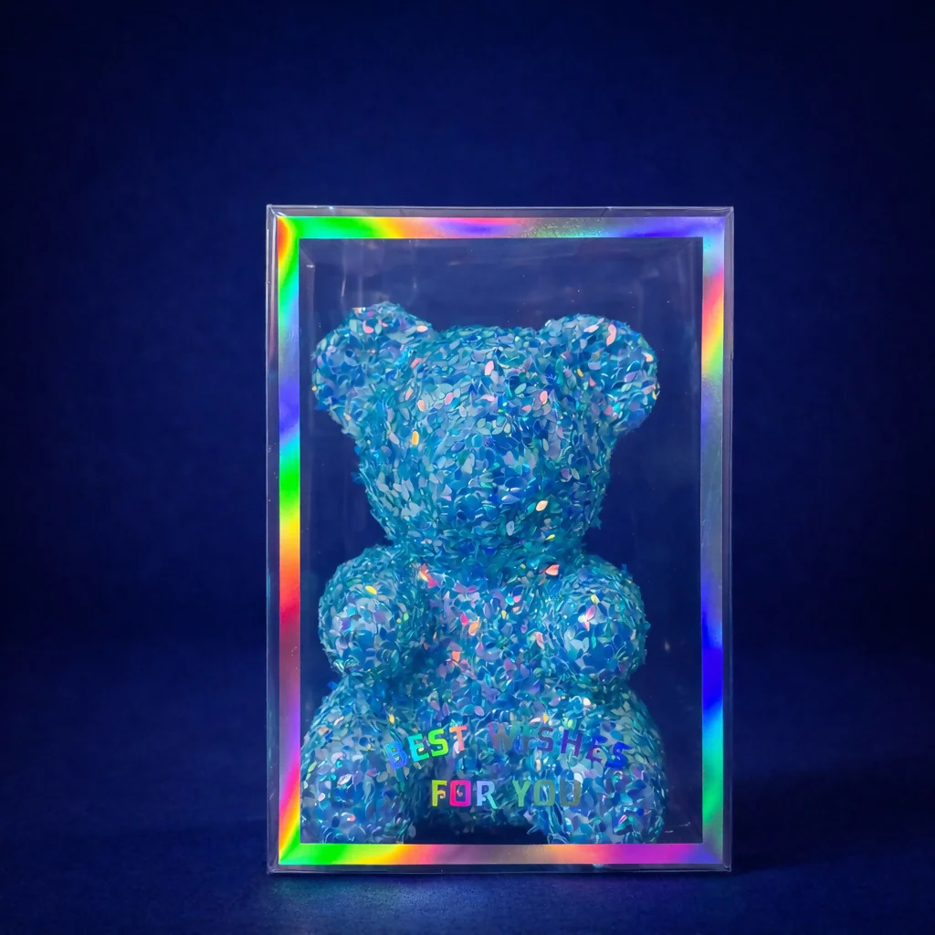 Blue Glitter Teddy Bear Showpiece with Transparent Gift Display Box - Image 2