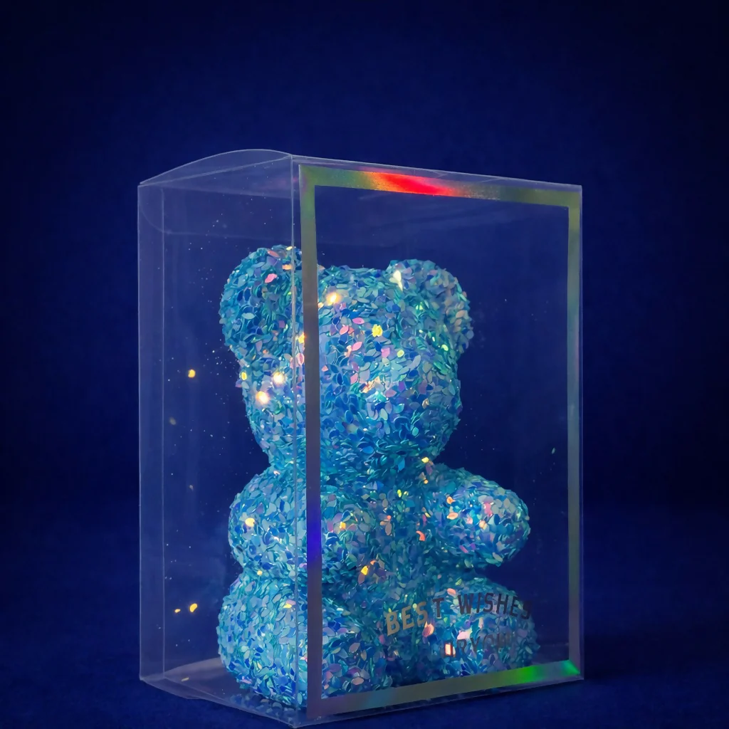 Blue Glitter Teddy Bear Showpiece with Transparent Gift Display Box - Image 3